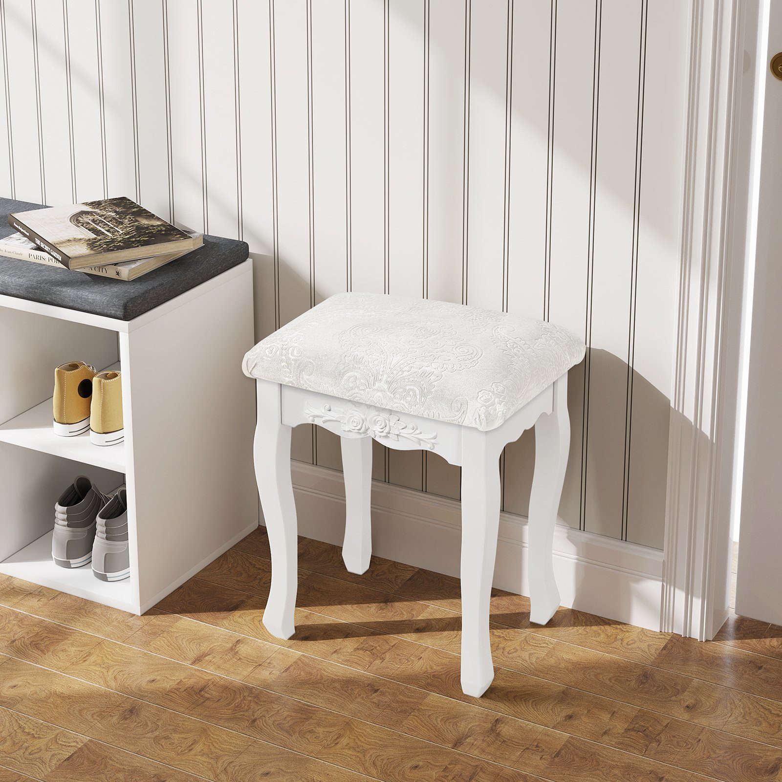 Woltu Sitzhocker (1 St), MDF Holz, Weiß lackiert, für Schminktisch, Barock günstig online kaufen