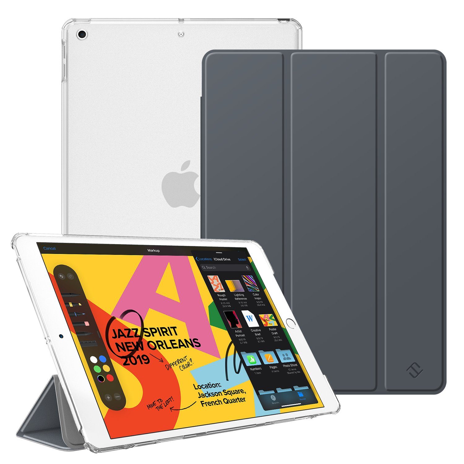 Fintie Tablet-Hülle für iPad 10.2 Zoll (9./8./7. Generation, Modell 2021/2020/2019) 10.2 Zoll, Ultradünn Cover mit transparenter Rückseite Abdeckung Auto Schlaf/Wach