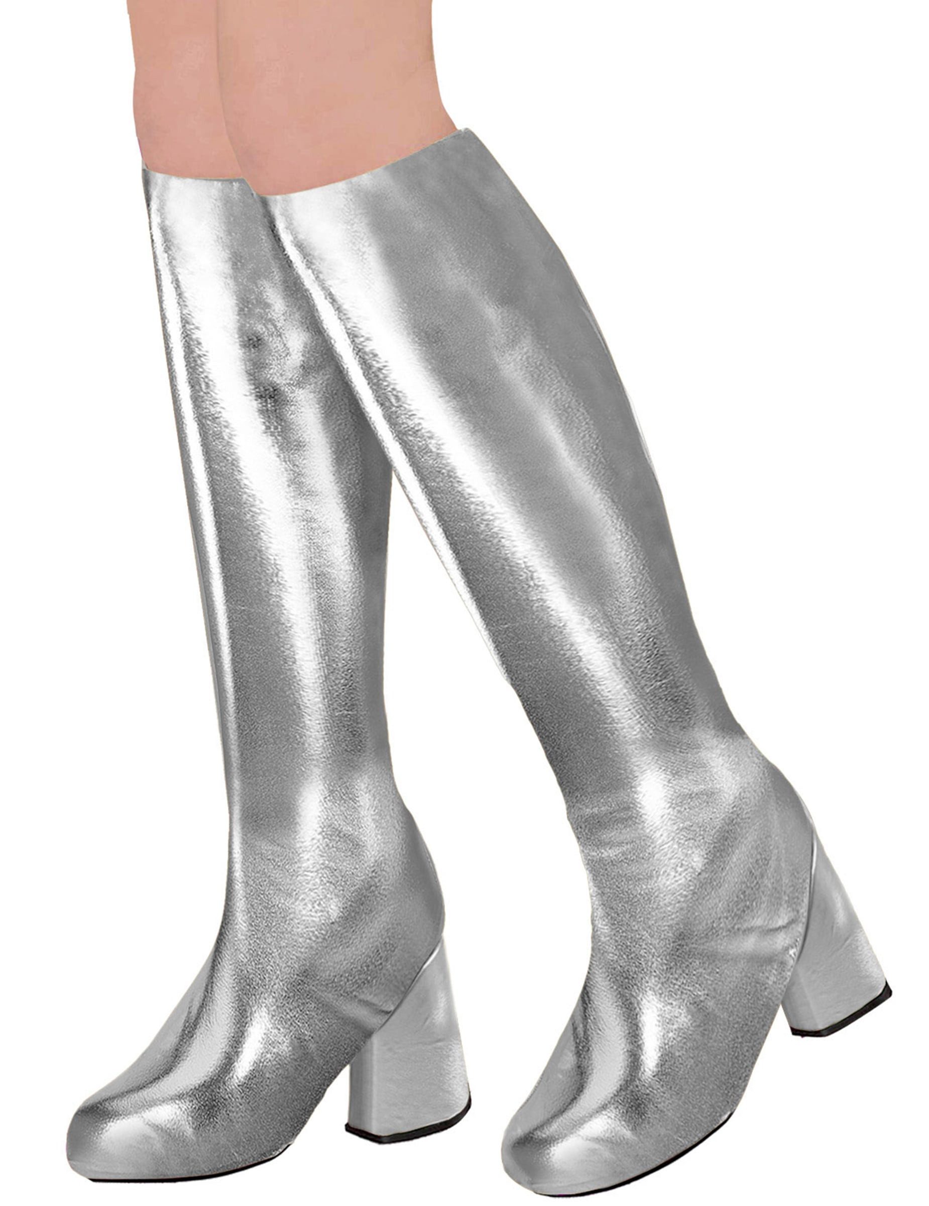 Widmann S.r.l. Kostüm Kniestiefel für Damen 60er oder 70er Motto-Party silber