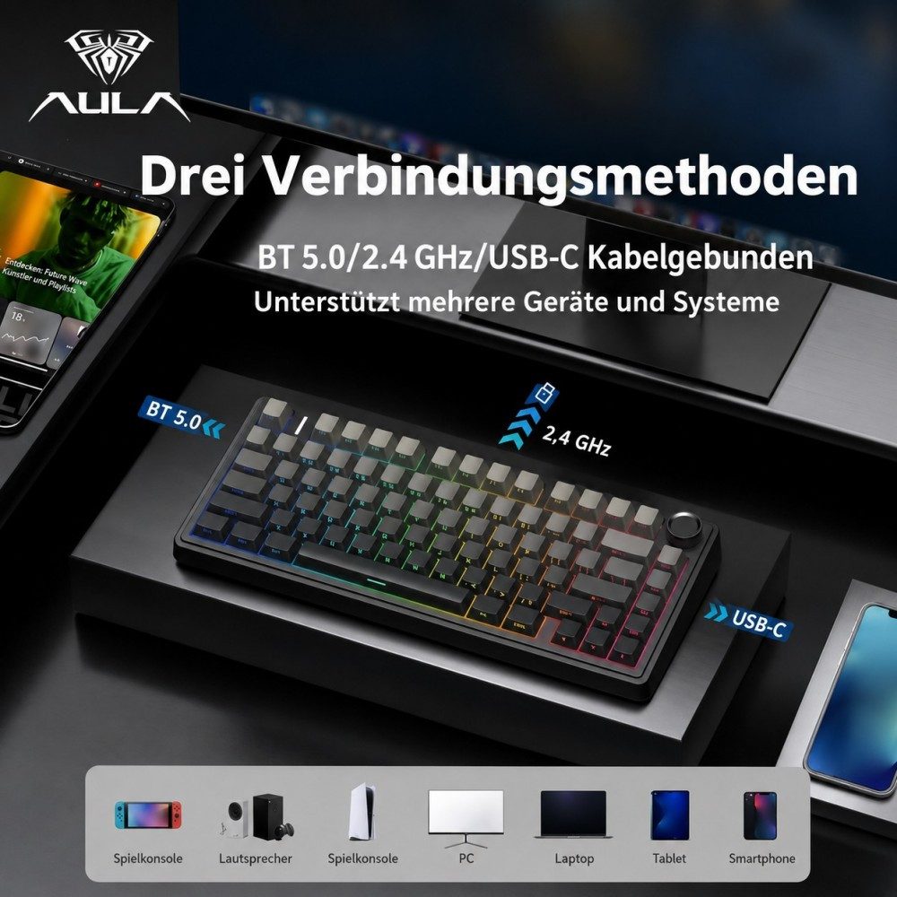 nsihing AULA F75 Mechanische Tastatur, 75%, Hot Swap, Knopf, RGB Gaming-Tastatur – Bild 5 von 5