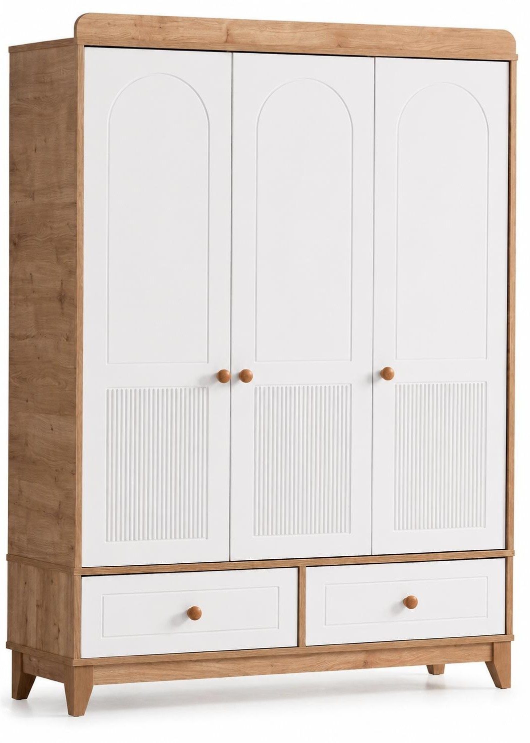 Xlmoebel Kinderkleiderschrank Moderner Kinderkleiderschrank aus hellem Holz mit weißen Türen (3 Türen, 2 Schubladen) Made in Europa