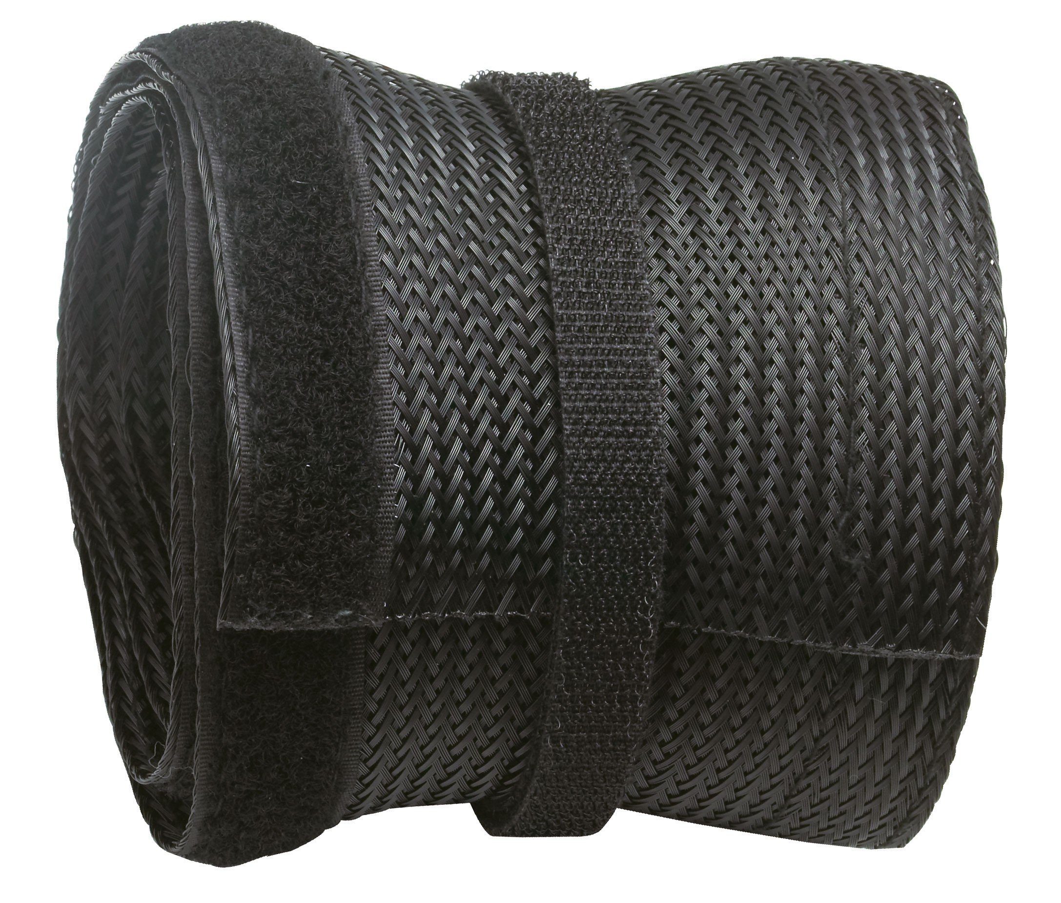 RICOO Geflechtschlauch Kabelschlauch mit Klettverschluss 2 Meter kürzbar Z9085B-2 schwarz (1-St), Kabelschlauch Kabelmanagement Kabelkanal flexibel Klettverschluss 2m