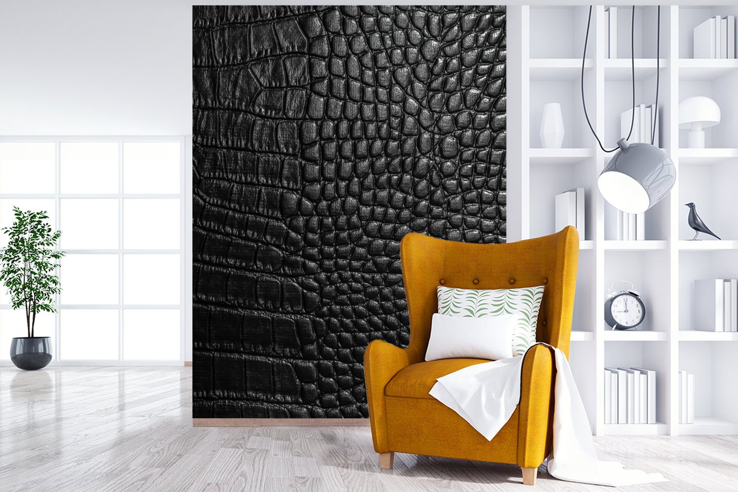 MuchoWow Fototapete Leder - Strukturiert - Schwarz - Grau, Matt, bedruckt, Wallpaper für Wohnzimmer, Schlafzimmer, Vinyl Tapete, 165x220 cm