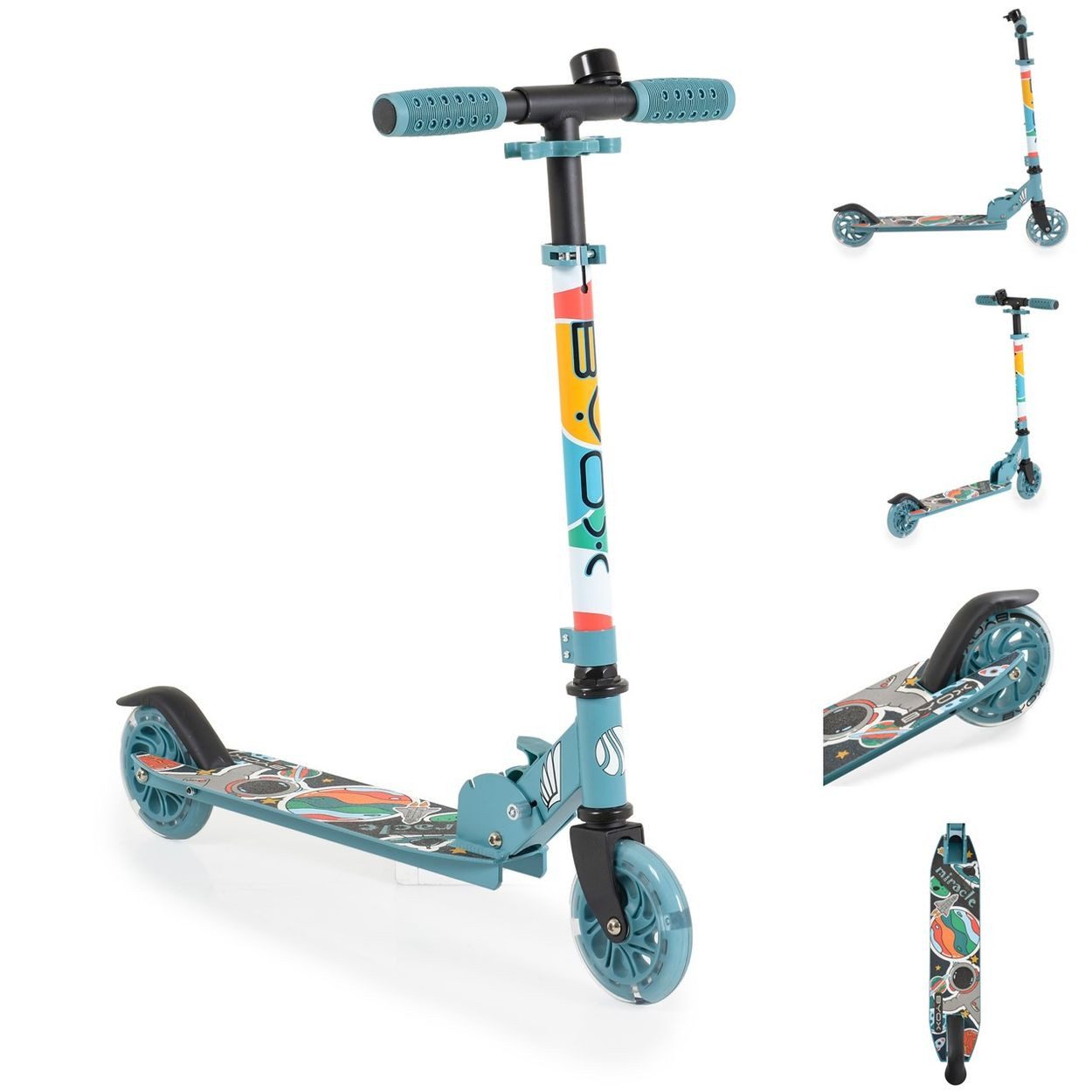Byox Cityroller Miracle, LED-PU-Räder, ABEC-7, Klingel, Lenker verstellbar, klappbar, Bremse
