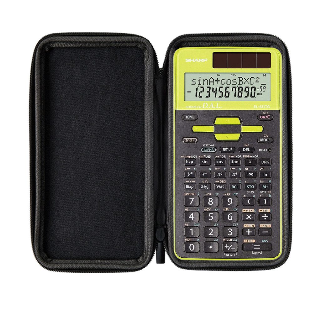 Sharp Taschenrechner Sharp EL-531TG Grün inkl. WYNGS Schutztasche Dunkelgrau