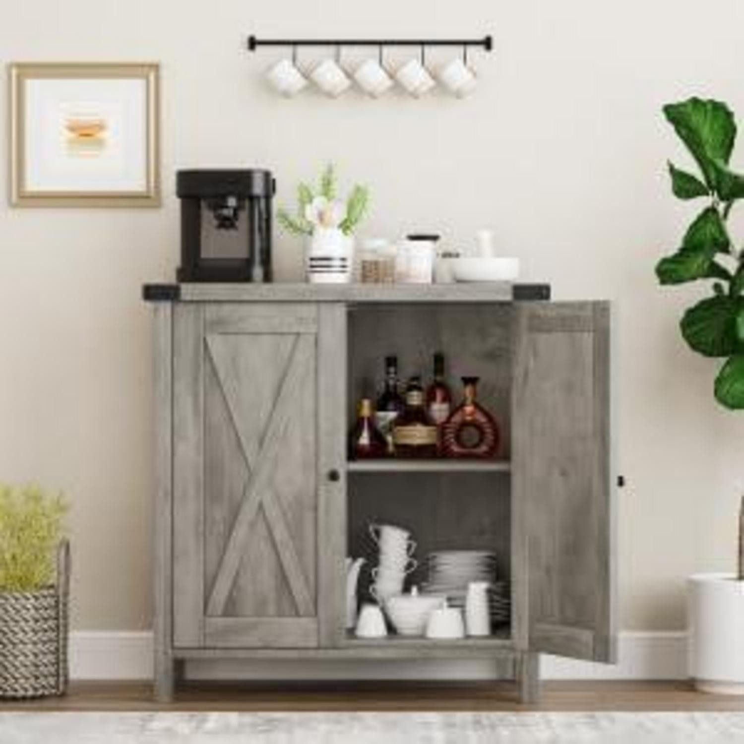 LuxusKollektion Sideboard Sideboard Kommode Anrichte 2 Fächer 2 Türen Wohnzimmer Flur Grau