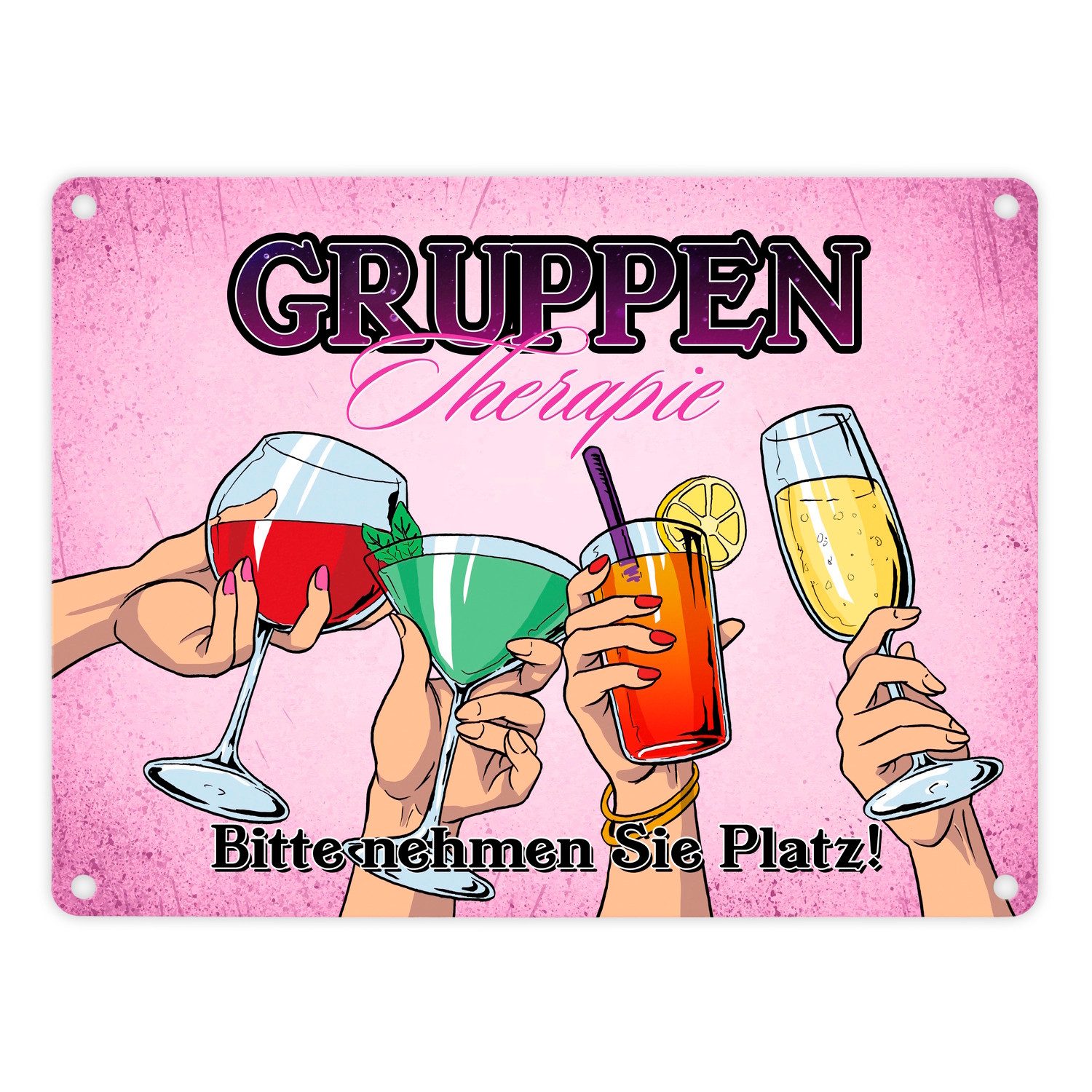 speecheese Metallschild Gruppentherapie für Frauen Metallschild in 15x20 cm im trendigen