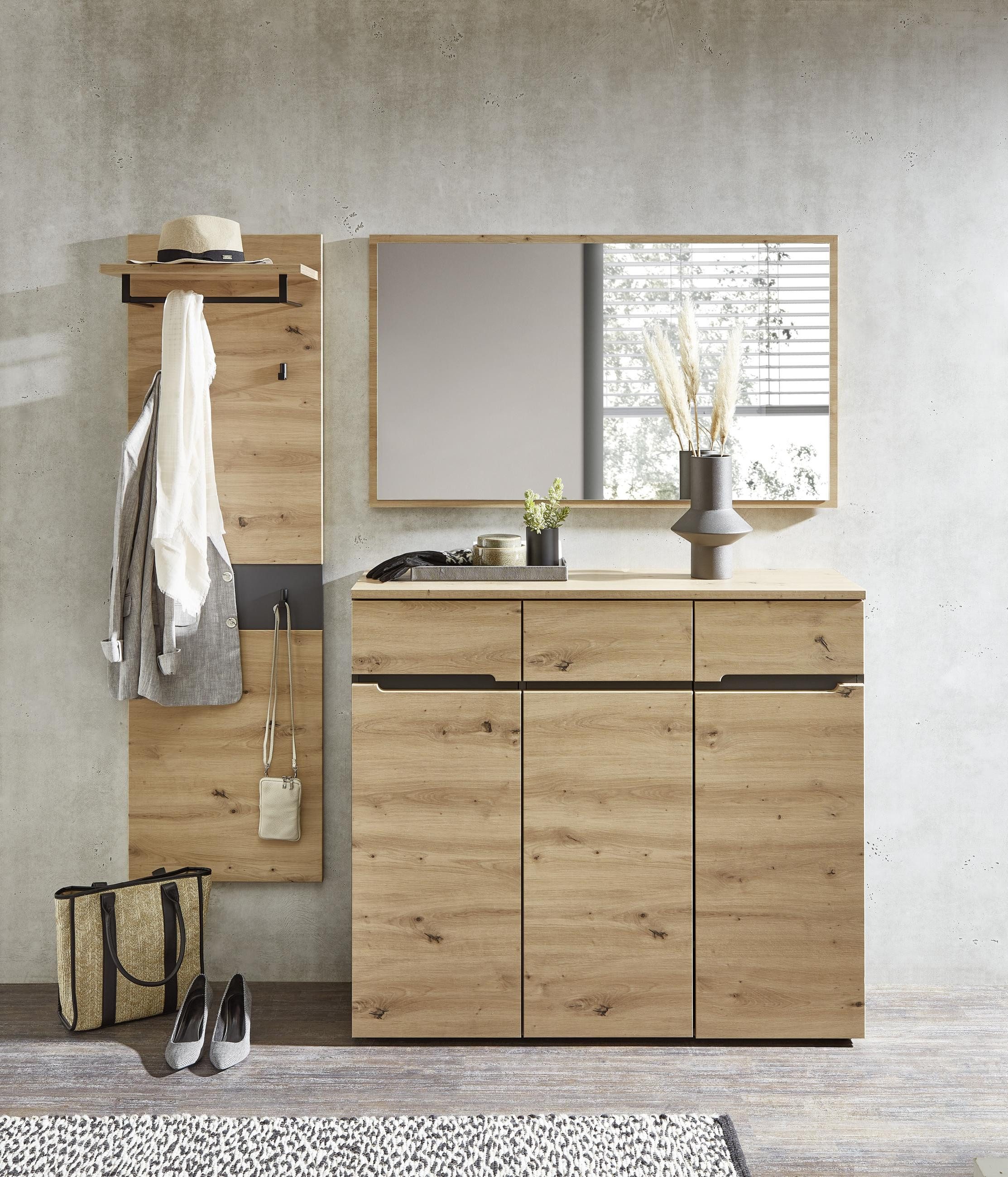Innostyle Garderoben-Set Garderoben Set MEMPHIS GH82 Artisan Eiche Nachbildung 3-teilig, (Komplett-Set, 3-St., Paneel, Schuhschrank und Spiegel)