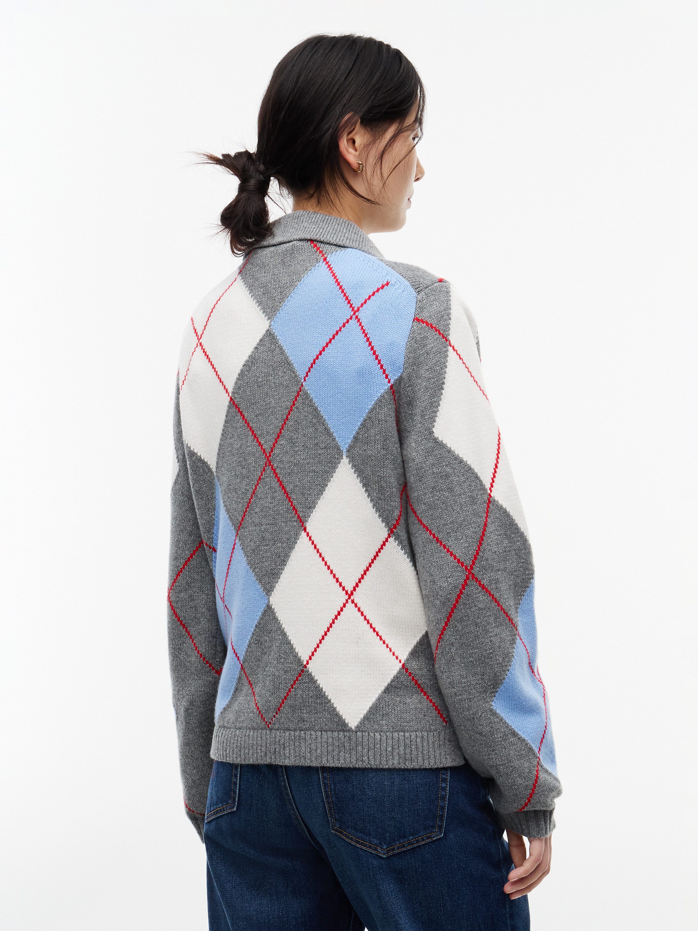 Tommy Hilfiger Polokragenpullover ARGYLE PREP NEW POLO LS Materialmix, Argyle Strickmuster