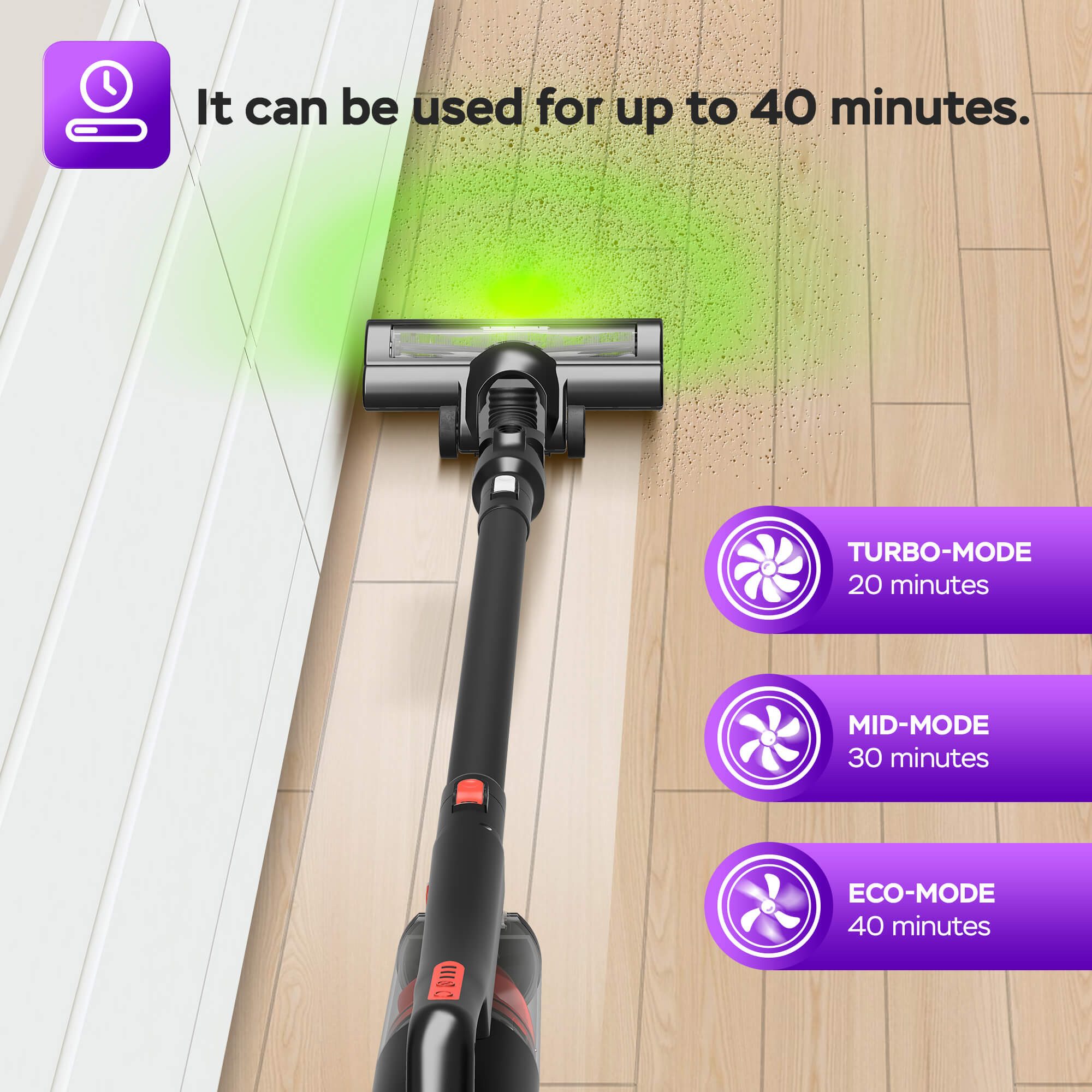 TurboTronic by Z-Line Akku-Hand-und Stielstaubsauger 120 Watt 11 kpA mit LASER-LED für Tiefenreinigung kabellos, beutellos, 120 W, beutellos, leise < 80 db, Bodensauger für Teppich & Hartboden, Stabstaubsauger
