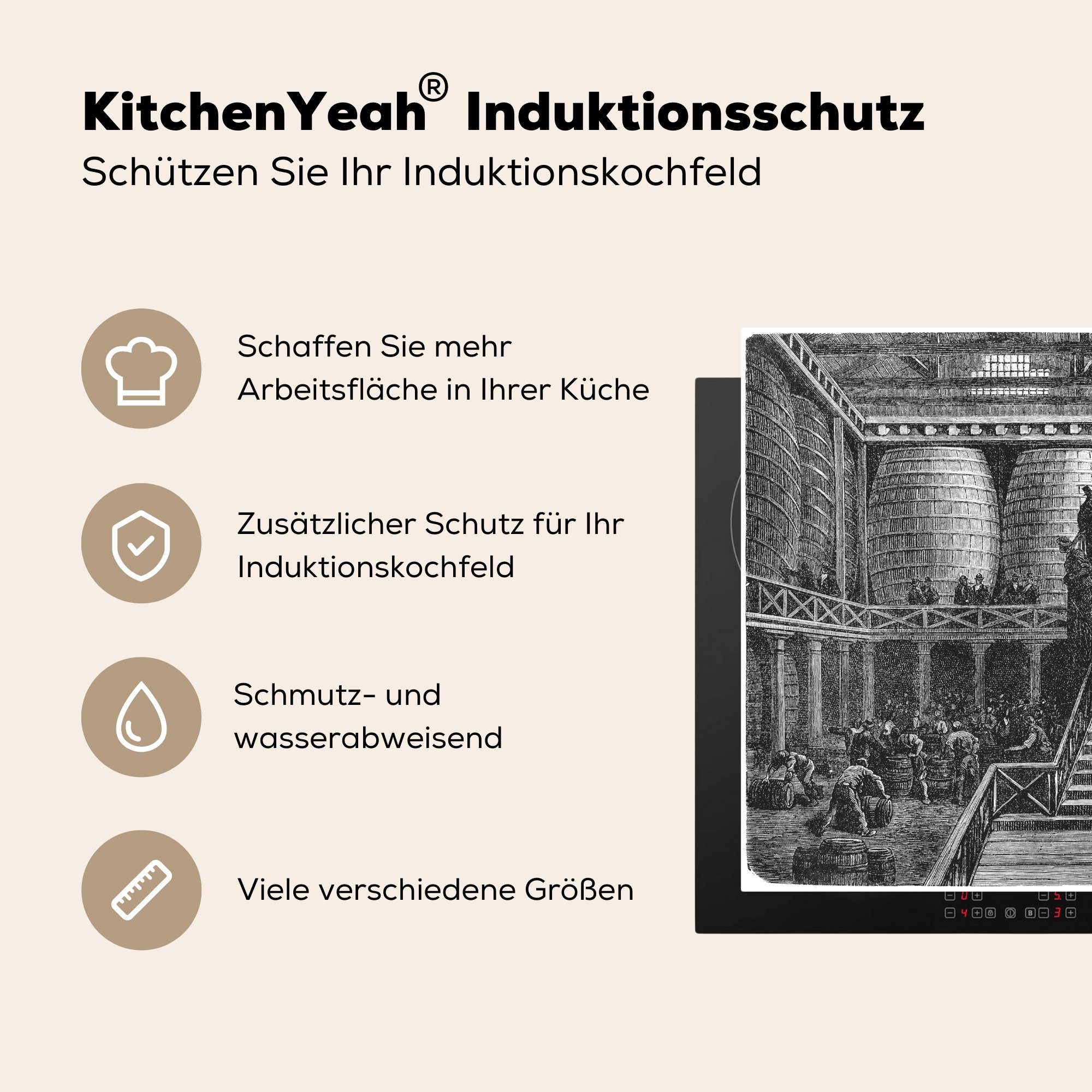 tlg), cm, Illustration (1 MuchoWow küche viktorianischen Vinyl, Herdblende-/Abdeckplatte einer Brauerei, für 78x78 Arbeitsplatte Ceranfeldabdeckung,