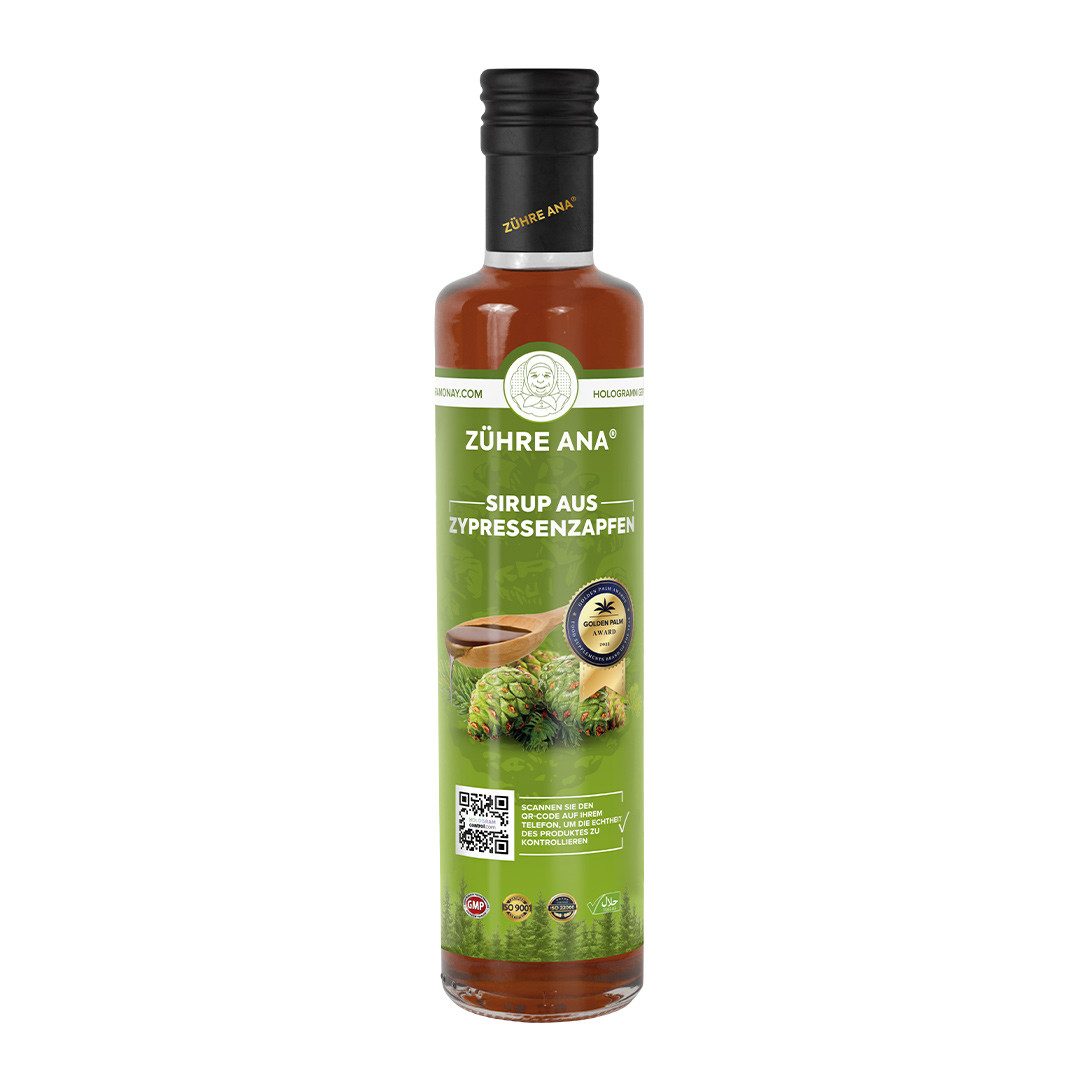 Zühre Ana® Zypressenzapfen Sirup–Mit Zimt, Kurkuma, Nelken, Ingwer, 650 ml Für Erwachsene ab 11 Jahren wird die Einnahme von jeweils einer Messlöffel morgens und abends (insgesamt 2 Messlöffel = 10 ml pro Tag) empfohlen, 650 ml, 650 ml, Zypressenzapfen-Sirup – Zuckerfrei, Vegan