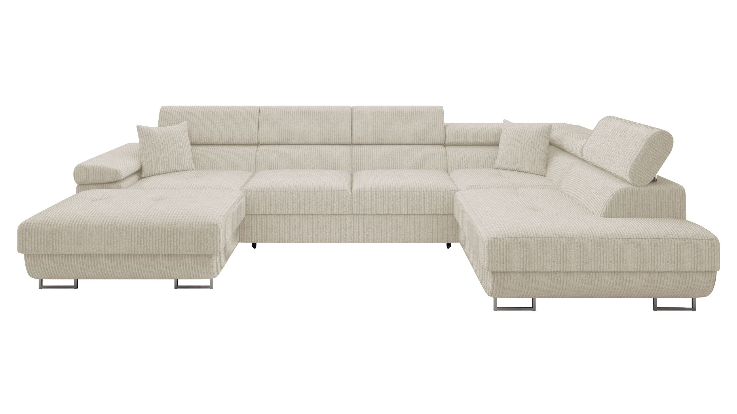 MIRJAN24 Wohnlandschaft Torezio Bis Cord, mit Bettkasten und Schlaffunktion, Einstellbare Kopfstützen, 346x203x70-90 cm, U-Form