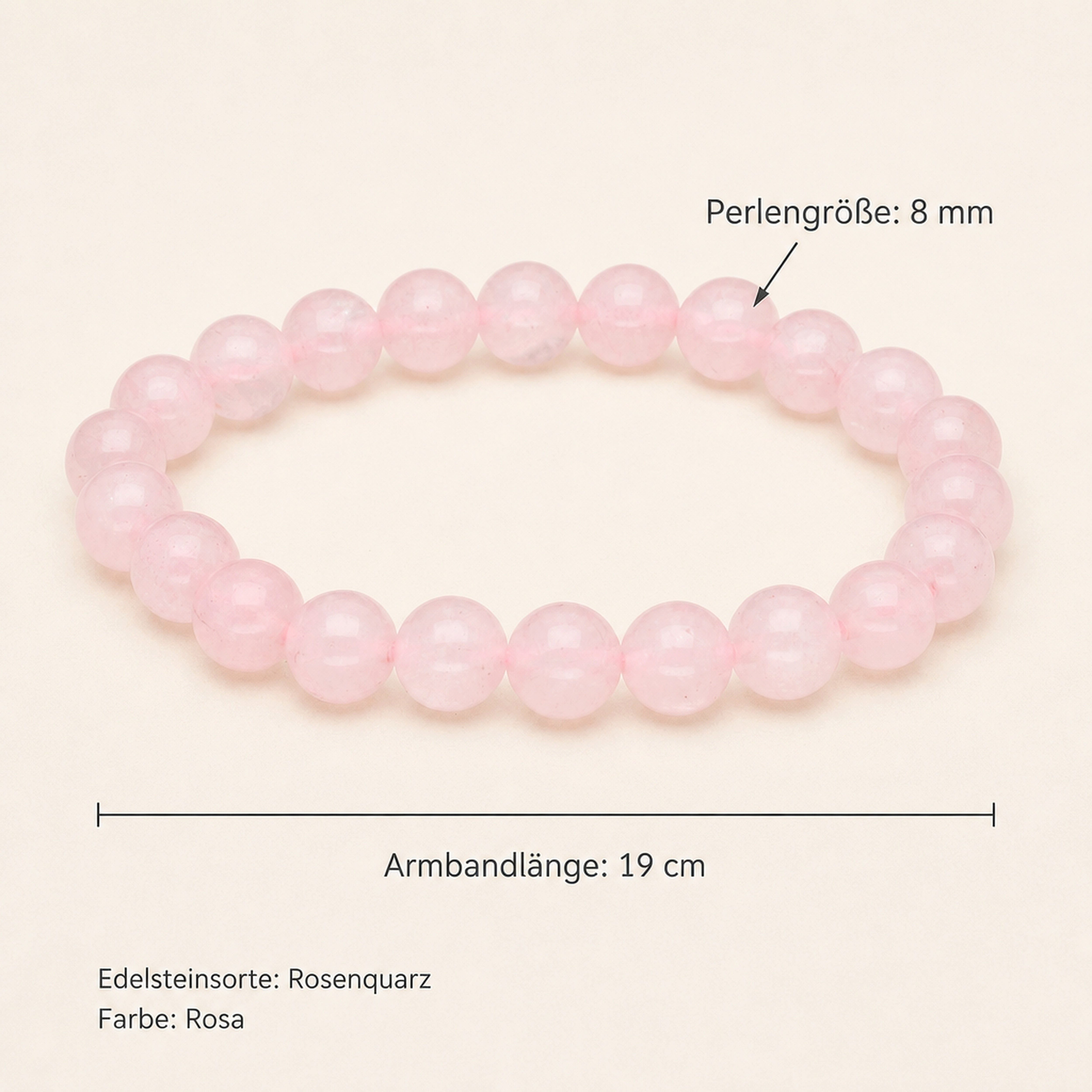 Lebensquelle Plus Armband Rosenquarz Kugelarmband, 8 mm – Bild 3 von 5