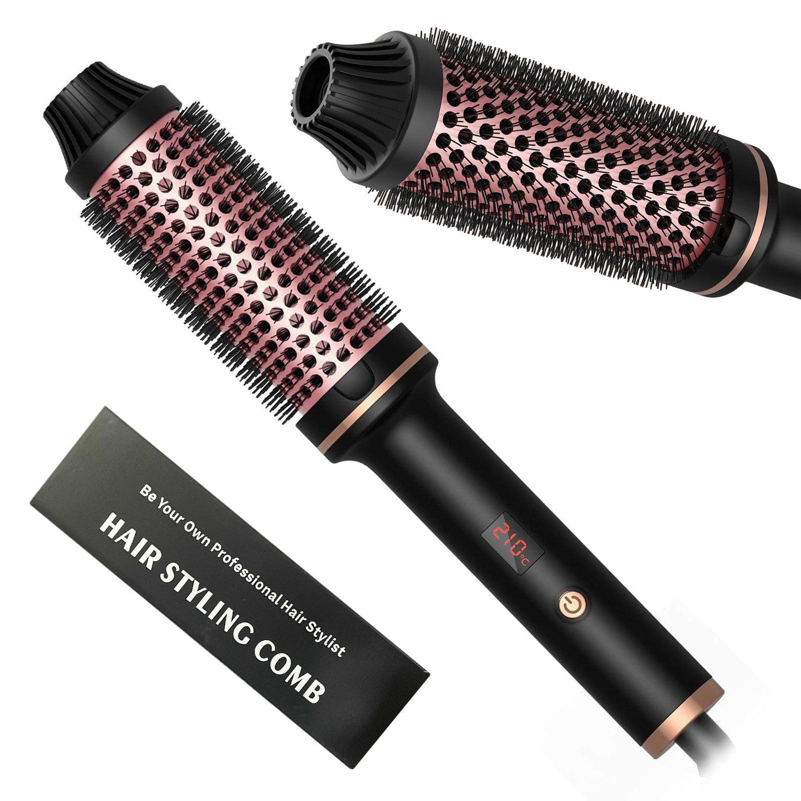 OKWISH Haarglättbürste 3-in-1 Lockenstab Glätteisen Thermobürste Styling Rundbürste, Heißluftbürste Glättbürste Turmalin Haar Keratinschutz mit 2 Voltage