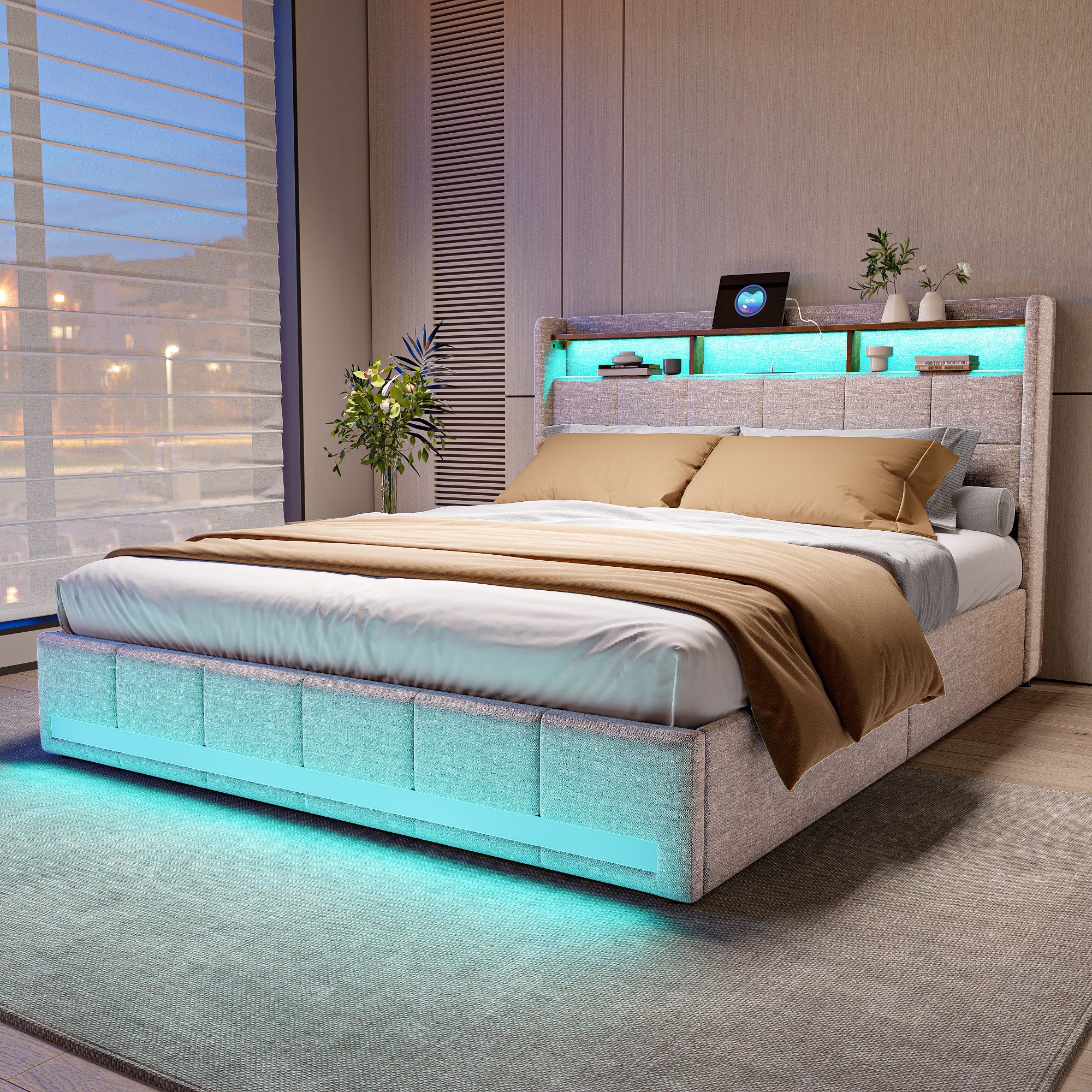 Furnishings Home Polsterbett LED Doppelbett 140x200cm, Stauraumbett mit Kop günstig online kaufen