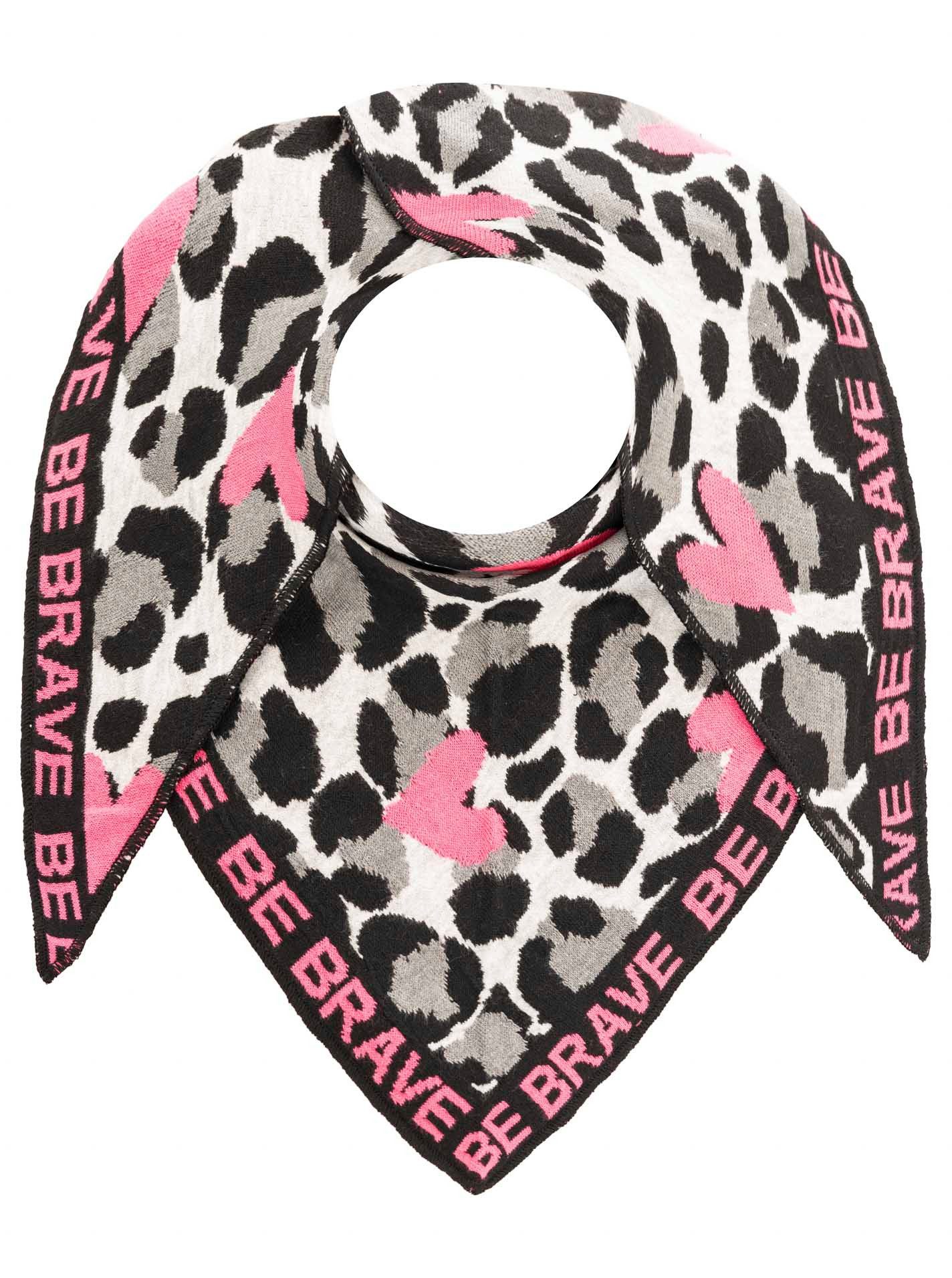 Zwillingsherz Dreieckstuch "Be Brave", Leomuster, mit pinken Herzen und Schriftzug, tolles Accessoire