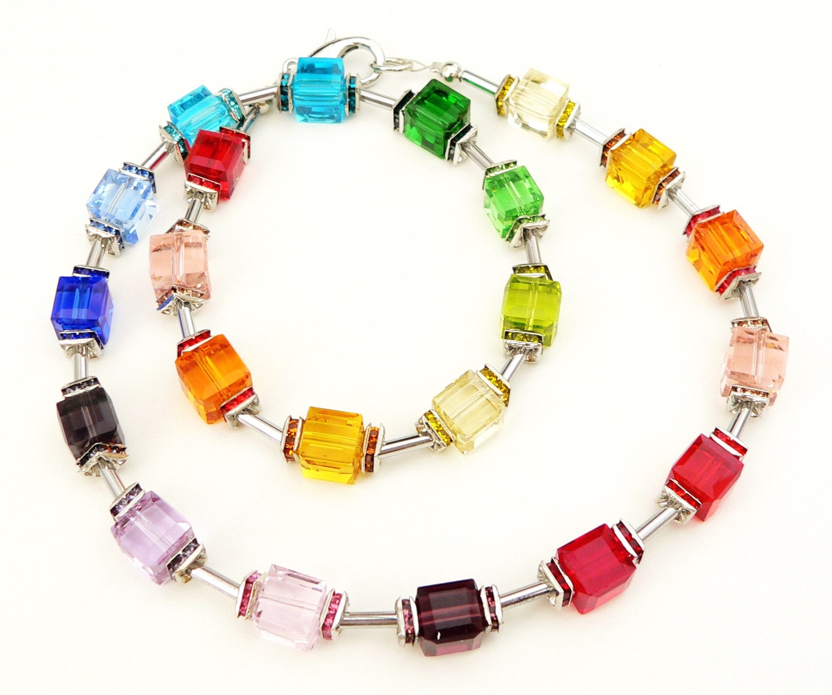 traumschmuck Collier 080c Collier Würfel Kristallglas bunt Straßquadrate (inkl Schmuckbox), handgefertigt, Made in Germany