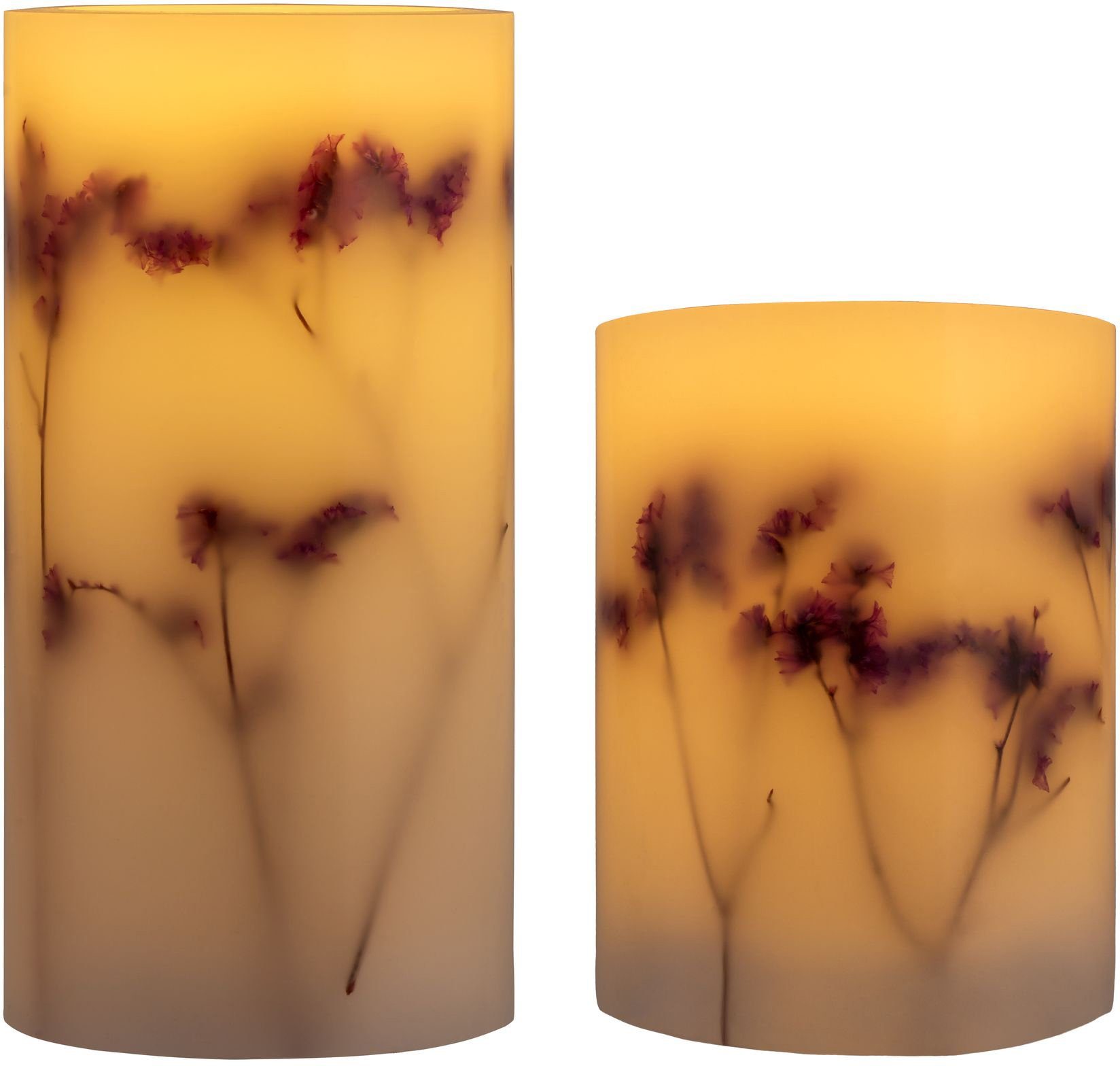 Pauleen LED Dekolicht LED-Kerze Shiny Bloom, 2er Set, Wachskerze, mit Timer, weiss/Blumen