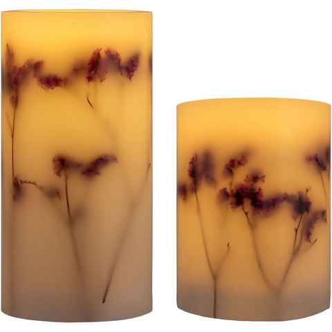 Pauleen LED-Kerze Shiny Bloom (Set, 2-tlg), Wachskerze, Timer, weiss/Blumen
