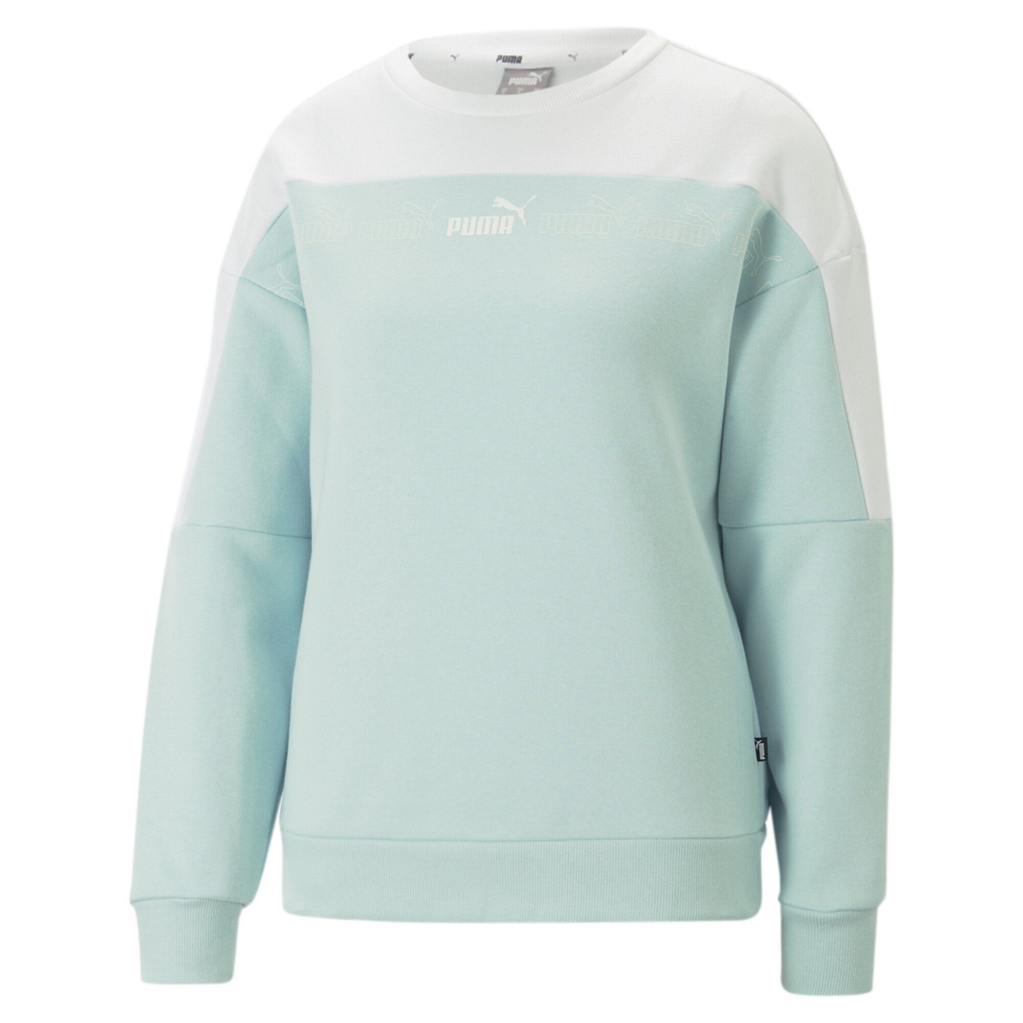 PUMA Sweatshirt Around the Block Rundhals-Sweatshirt Damen Light Aqua White Blue