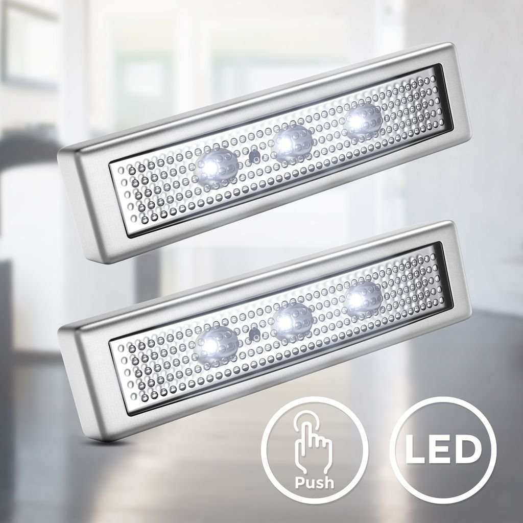 Set B.K.Licht Light 3xAAA - Batterie Push Unterbauleuchte LED integriert, Touch 6.000K Werkstattlampe Unterbaulampe Titanfarbig BKL1225, LED LED fest Selbstklebend 2er