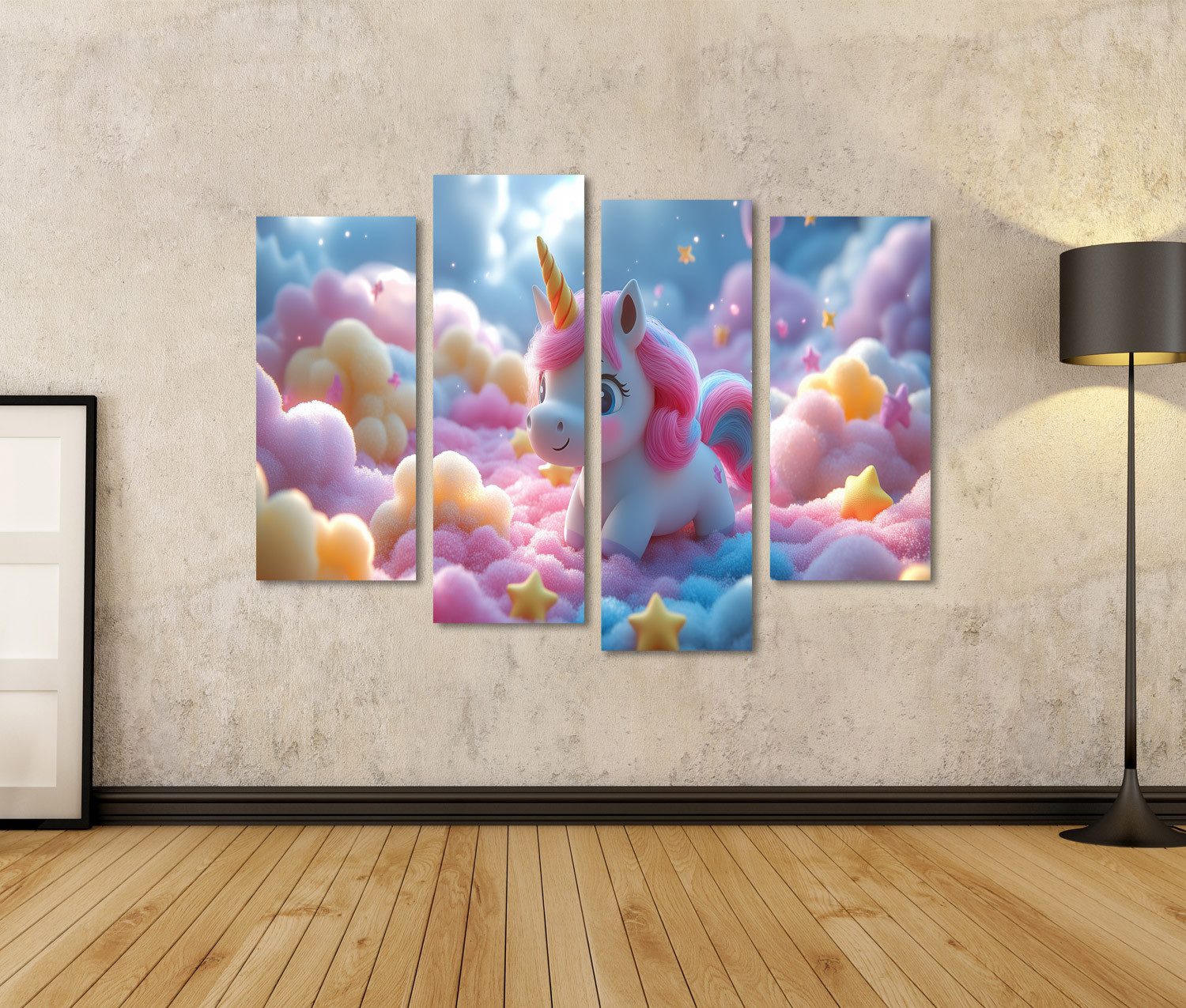 islandburner Leinwandbild, Einhorning im Wolkenzuckerland