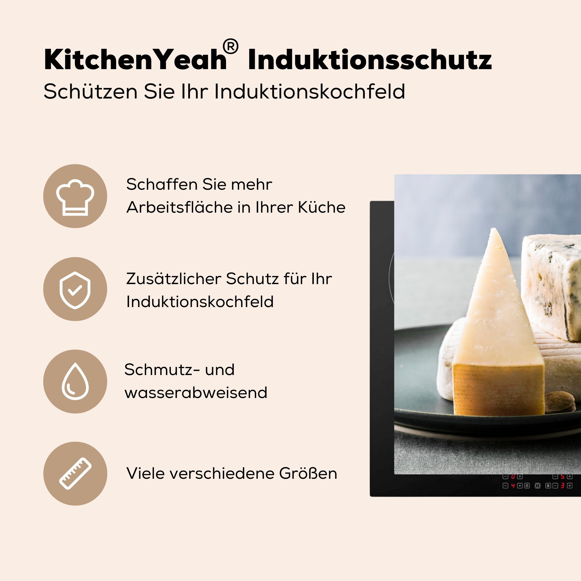 MuchoWow Herdblende-/Abdeckplatte Nahaufnahme (1 78x78 Teller, für Arbeitsplatte Käse küche Vinyl, cm, tlg), einem Ceranfeldabdeckung, auf