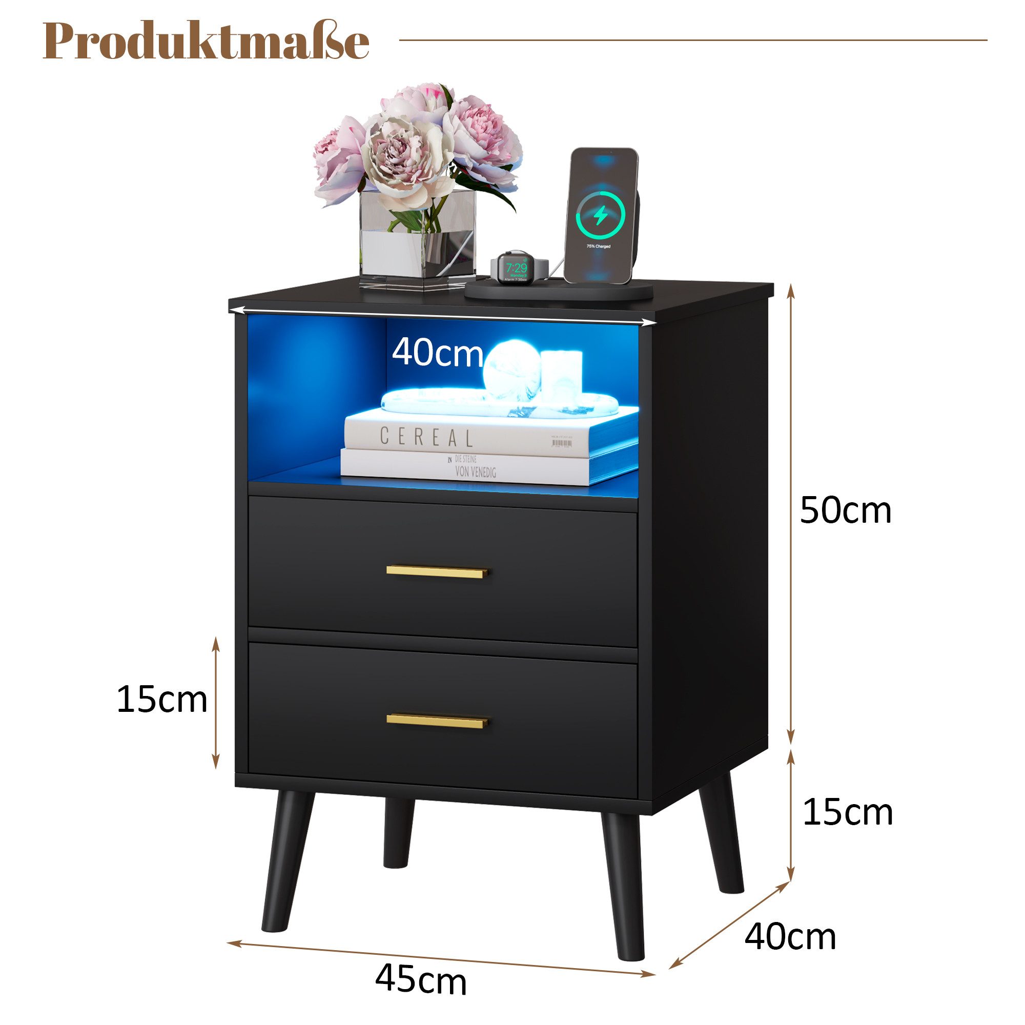 LVSOMT Nachttisch mit Beleuchtung LED und Ladefunktion USB & Type-C (1 Tisc günstig online kaufen