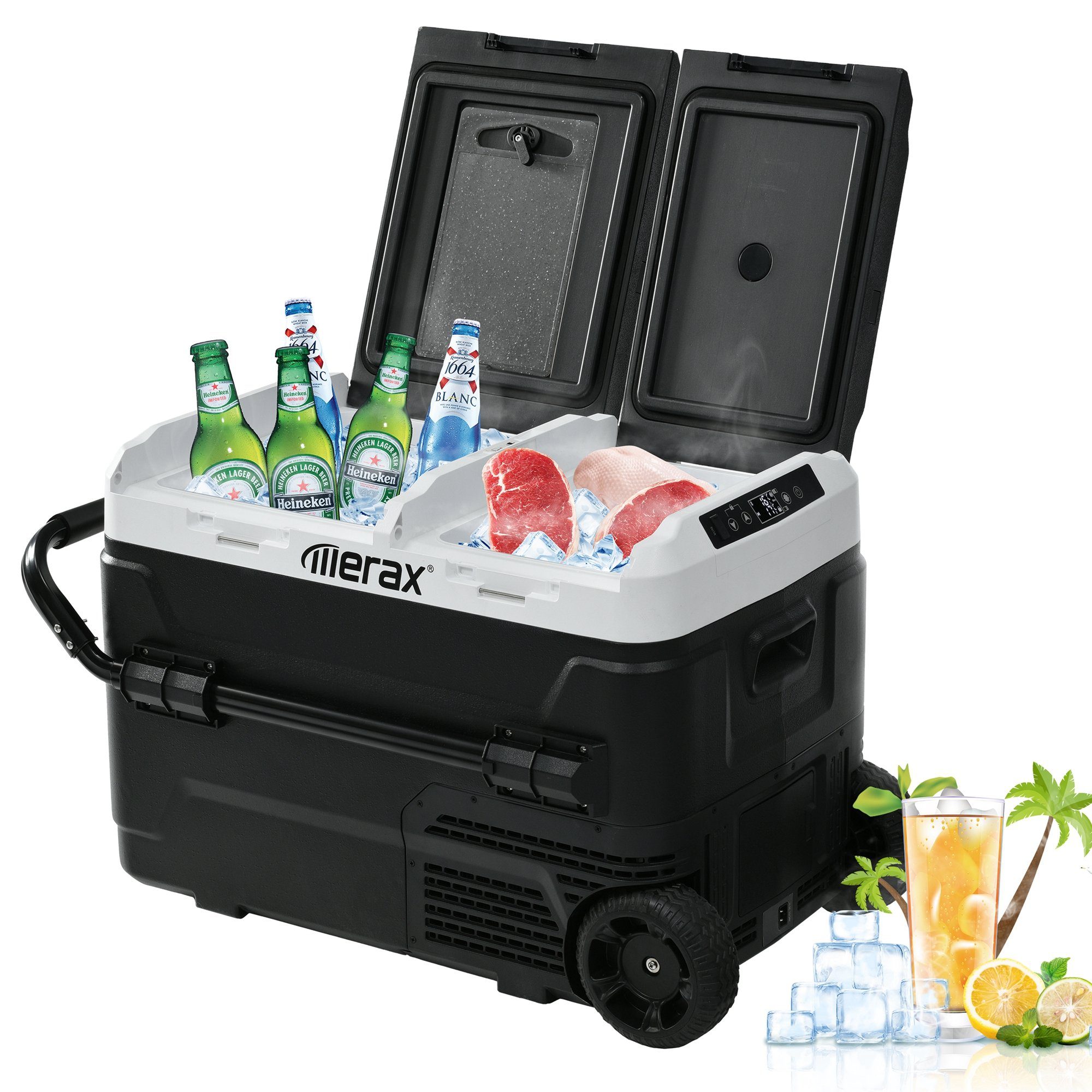 Merax Elektrische Kühlbox elektrische Kompressor-Kühlbox tragbar, frisch/einfrieren, mit APP, Gefrierbox 12/24 V und 230 V für Auto, Lkw, Reisemobil, 42 Liter