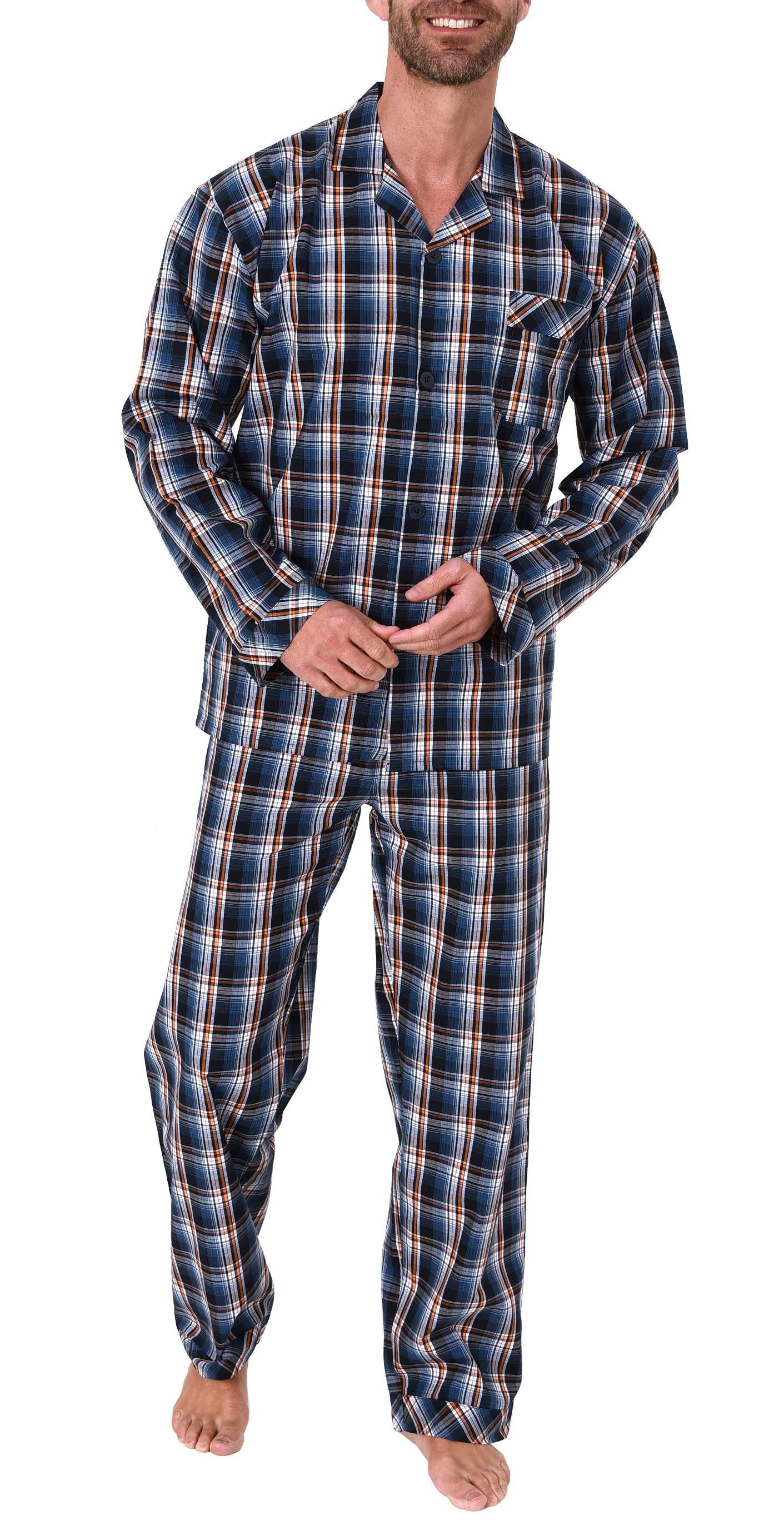 Normann Pyjama Gewebter Herren Pyjama, durchknöpfbarer Schlafanzug mit Streifen