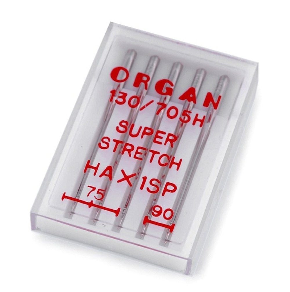 larissastoffe Nähkästchen Organ Nähmaschinen Nadeln Super Stretch Stärke 75-90 (Packung), Made in Japan | Nähkästchen