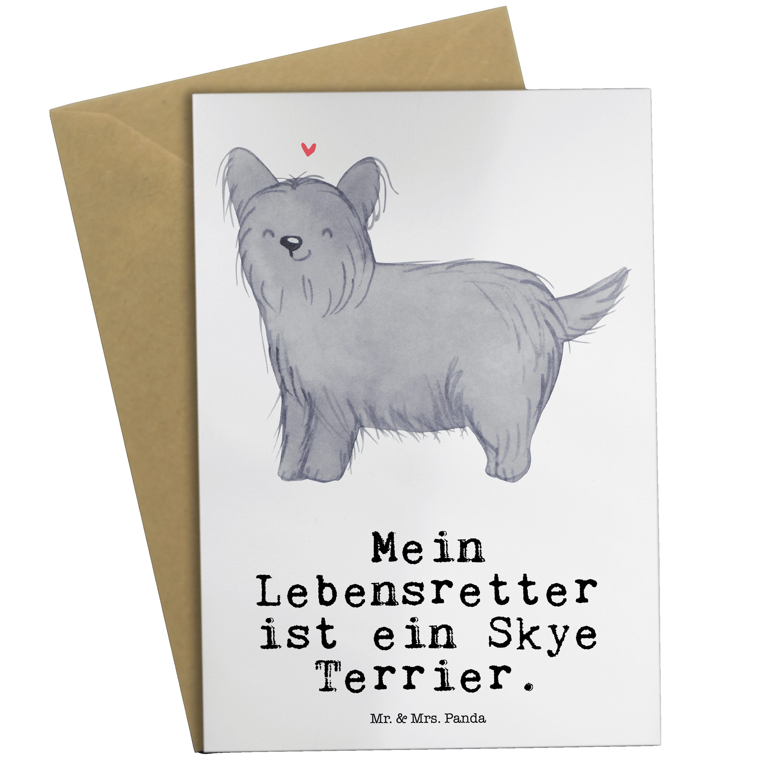 Mr. & Mrs. Panda Grußkarte Skye Terrier Lebensretter - Weiß - Geschenk, Hundebesitzer, Schenken