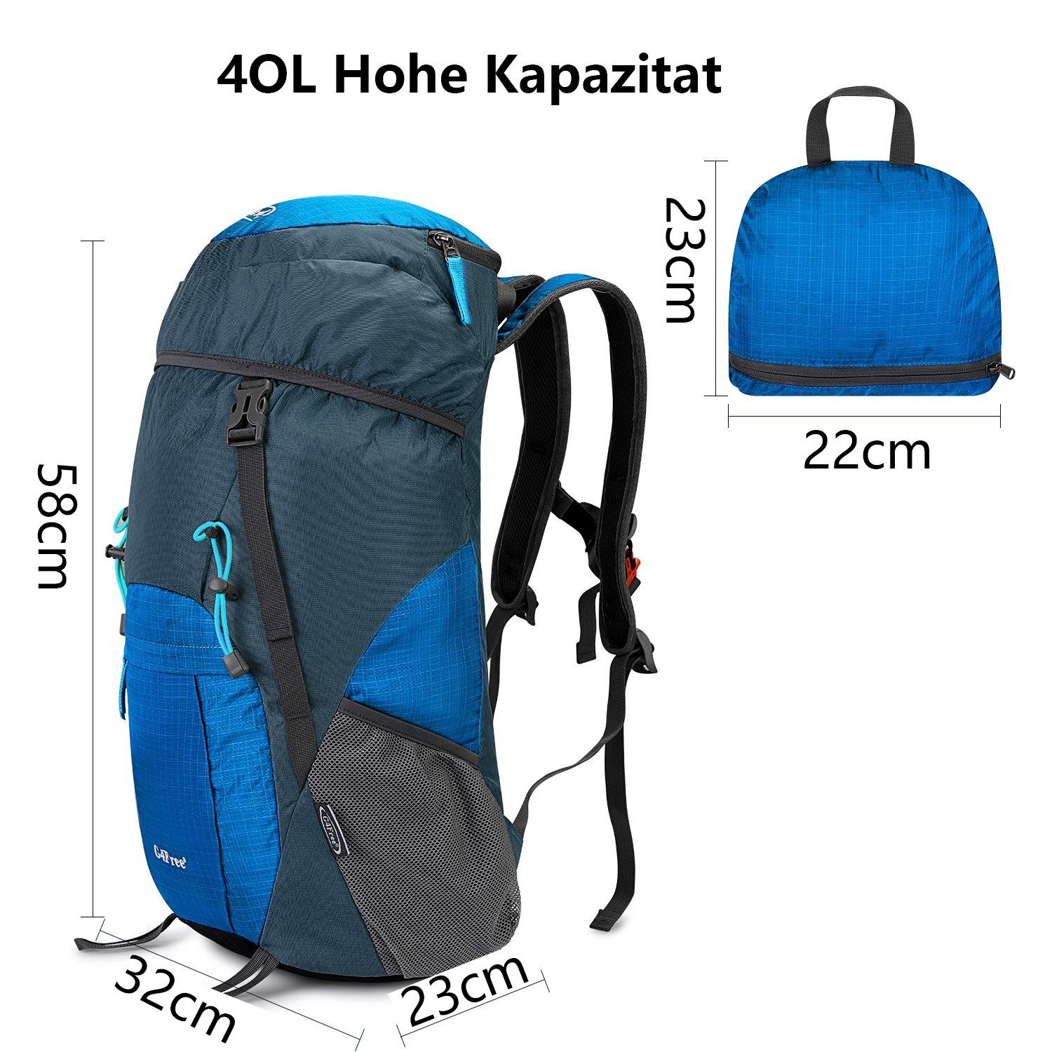 Wanderrucksack Faltbarer Wanderrucksack, 35 Unisex G4Free Blau Ultraleicht L