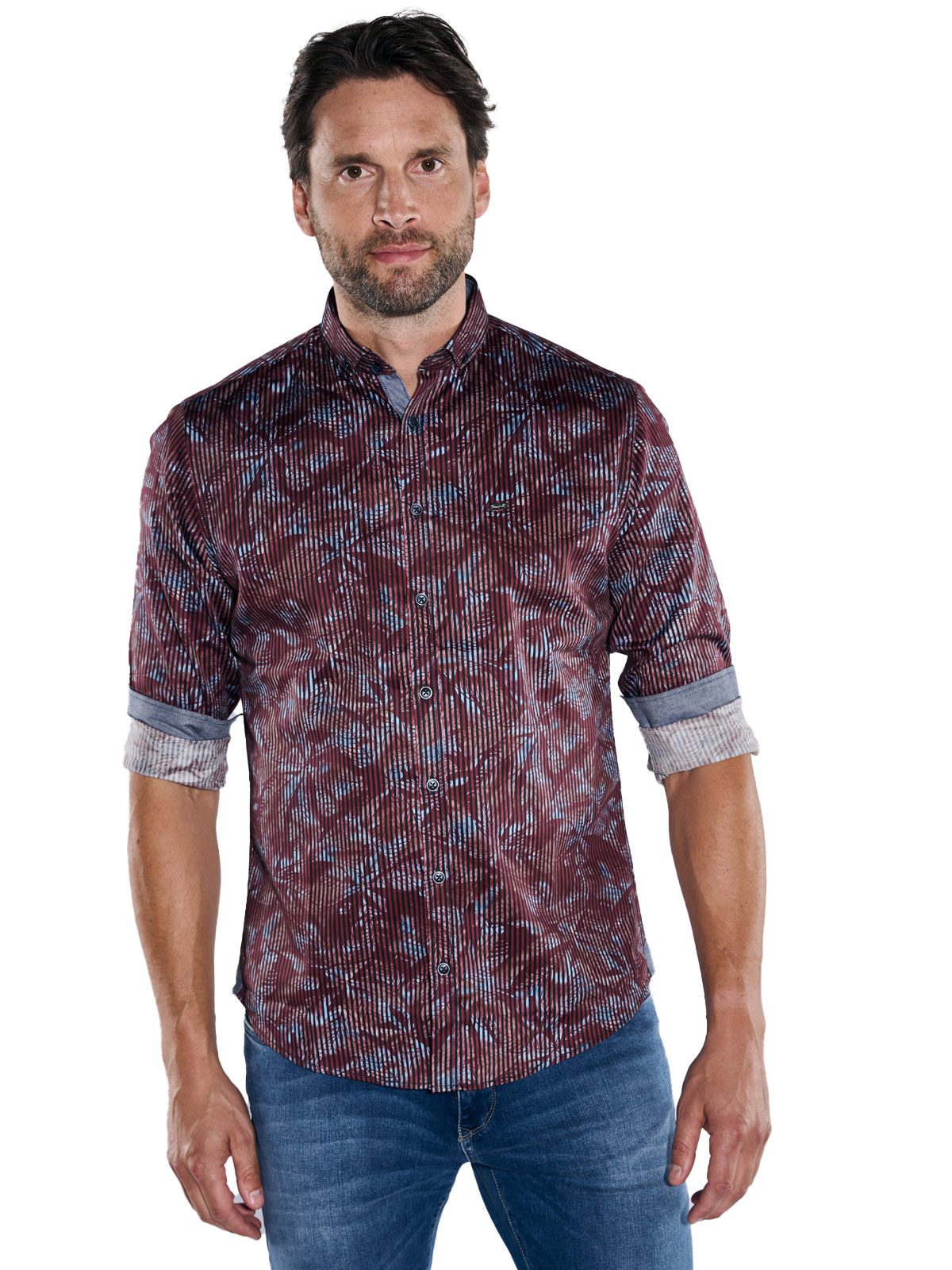 Engbers Langarmhemd engbers Herren Langarm-Hemd gemustert, Rot günstig online kaufen