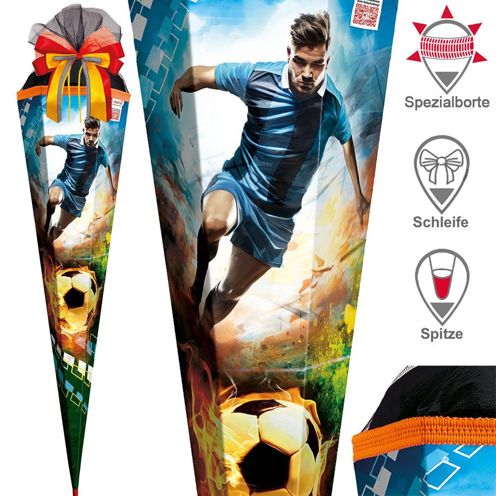 Roth Schultüte Exklusiv Set 85 cm Fussballspieler Feuer Schleife
