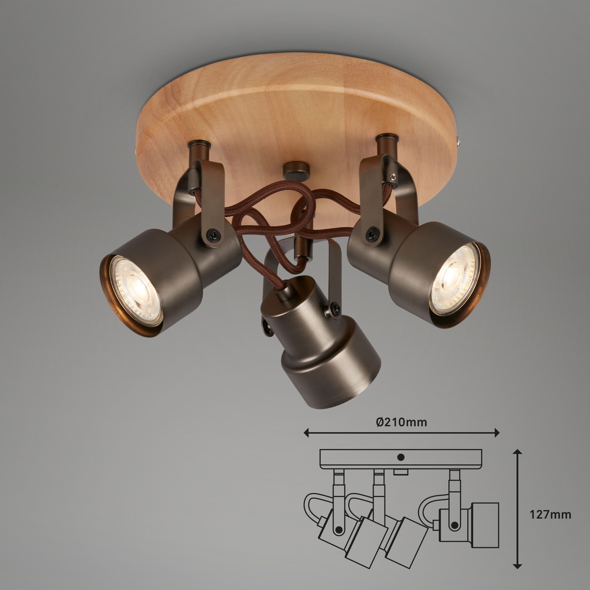 Deckenspots 2872-035, wechselbar, Warmweiß, LED Briloner LED Leuchten GU10 antik-grau,