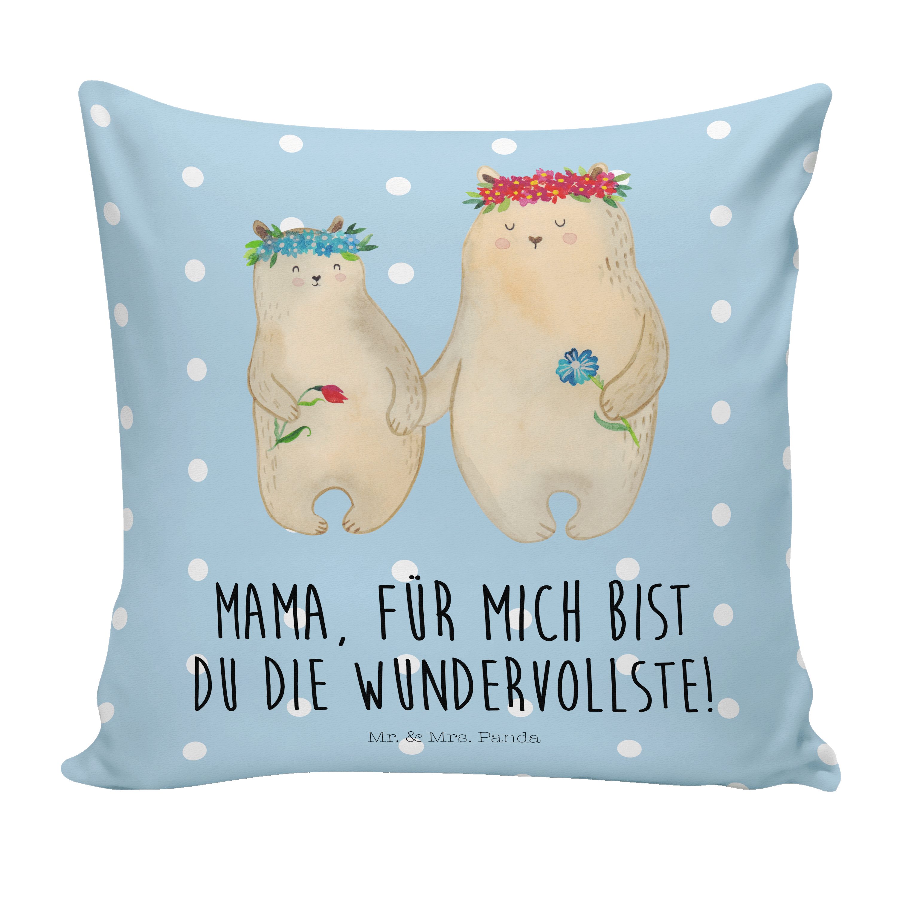 Mr. & Mrs. Mutte - Dekokissen Mama. mit Pastell Bären Blau Panda Geschenk Geschenk, - Blumenkranz