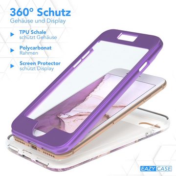 EAZY CASE Handyhülle Fullcover Case für iPhone SE 2022/2020, iPhone 8/7 4,7 Zoll, Marmor Backcover Etui Rückseite kratzfest stoßfest 360 Grad Hülle Lila