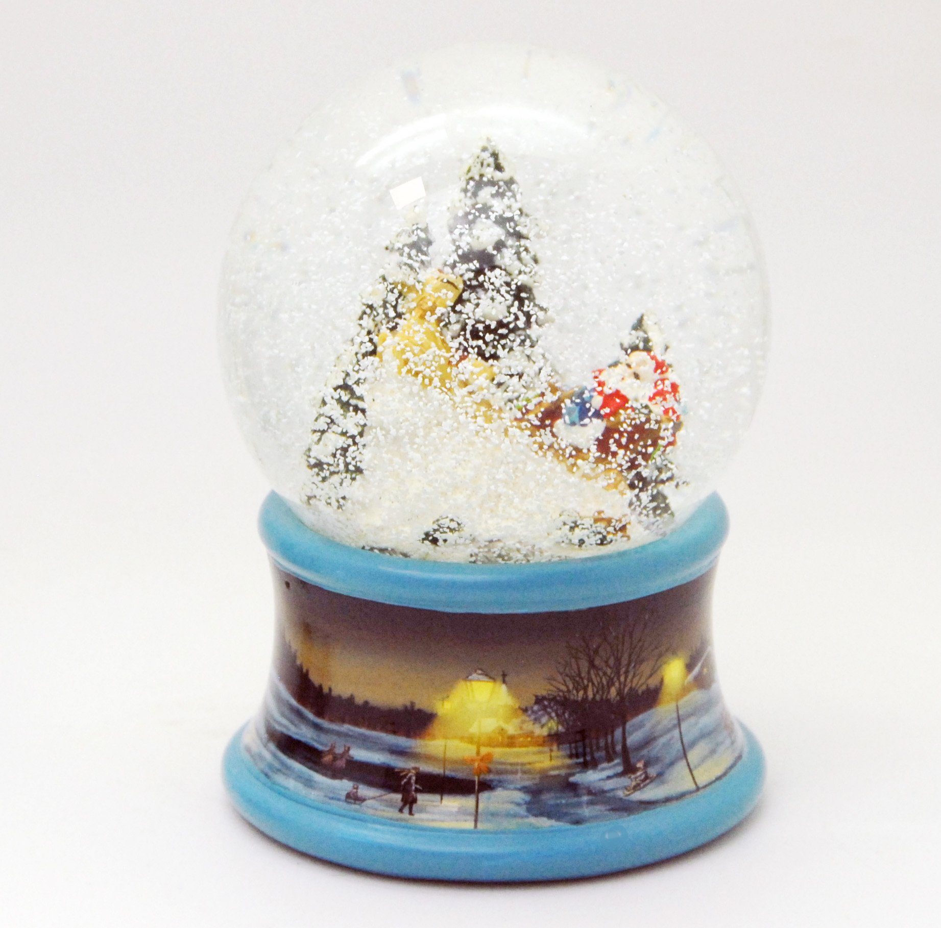 10 Spieluhr cm im auf Sockel Schneekugel MINIUM-Collection Rentierschlitten Weihnachtsmann blau