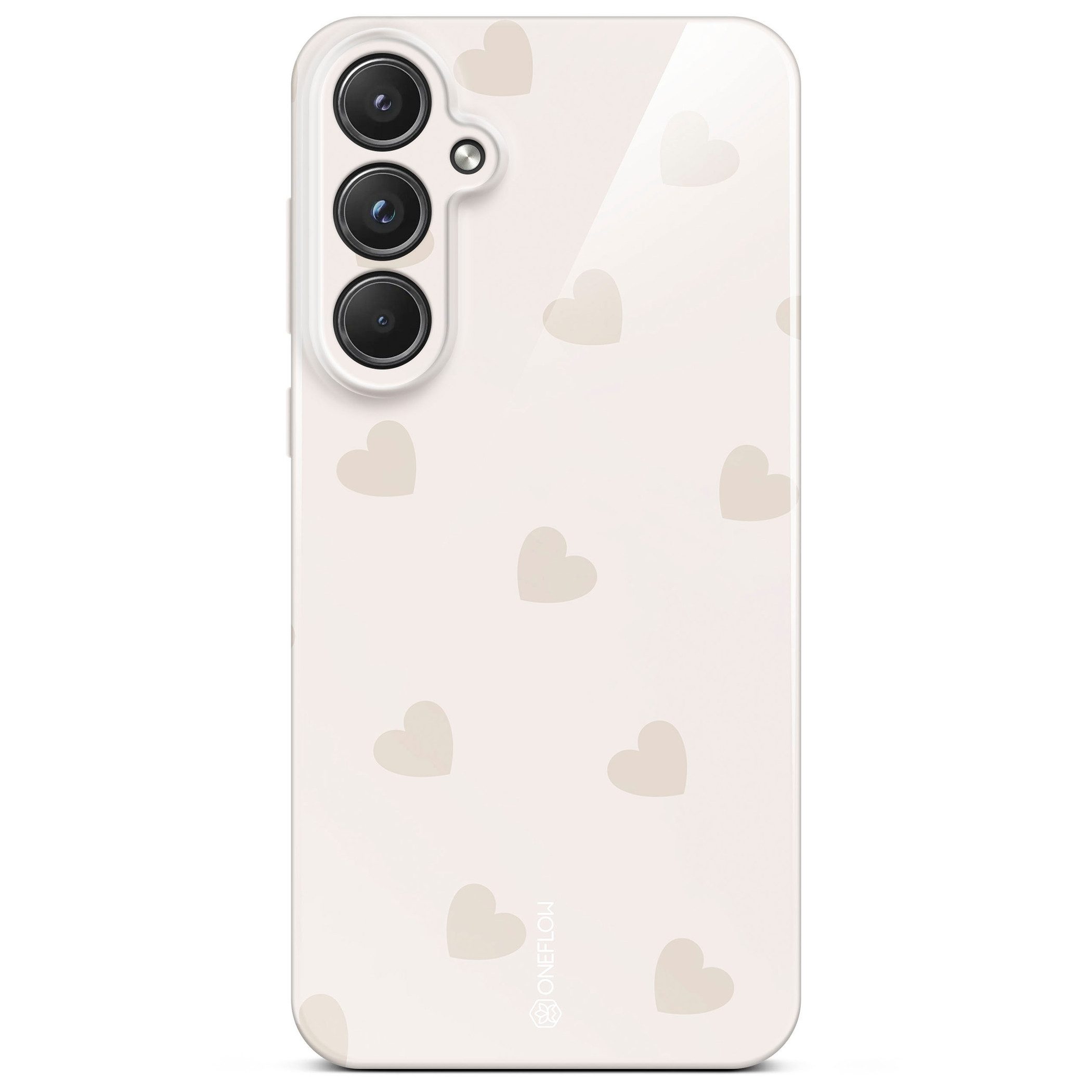 ONEFLOW Handyhülle für Samsung Galaxy A55 5G Splash Cover Creme Beige Herzen 6,5 Zoll, Hülle mit Design Muster Designer Case Kameraschutz Handy Schutzhülle
