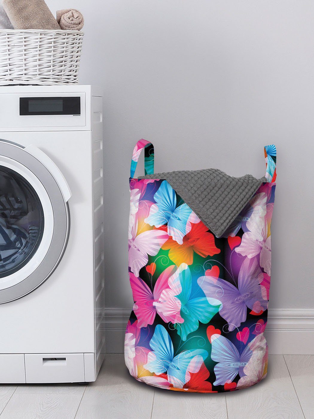 Griffen für Wäschekorb Bilder Schmetterlinge Abakuhaus Radial Kordelzugverschluss Tiere mit Waschsalons, Wäschesäckchen