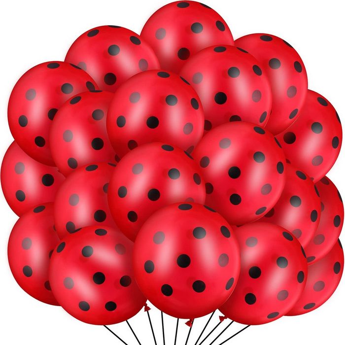 Housruse Luftballon 100 Stücke Marienkäfer Luftballons Rot Schwarz Polka Punkt Latex Ballons 12 Zoll Marienkäfer Punkt Luftballons