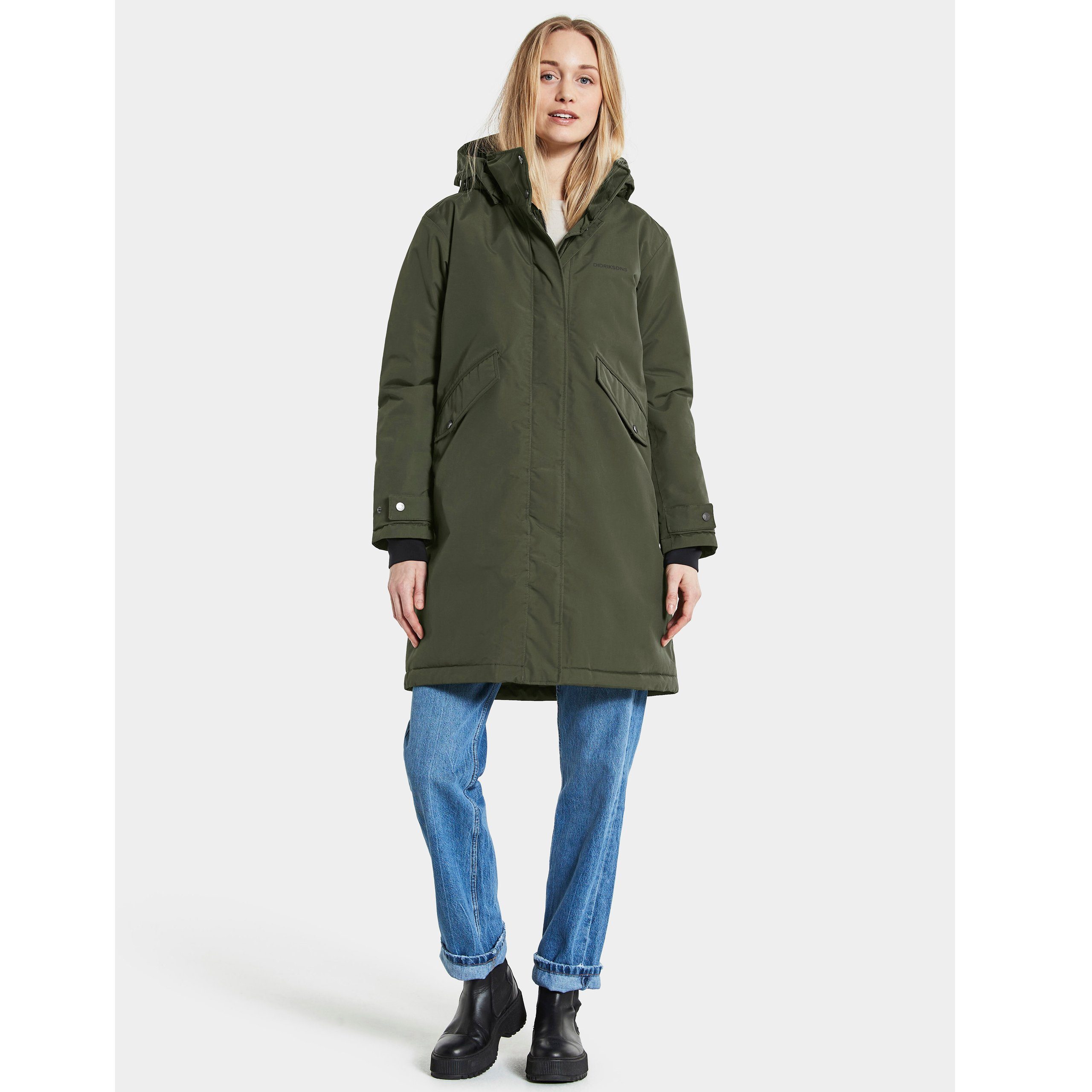 grün Kapuze abnehmbarer mit Damen Didriksons Parka Outdoorjacke Josefine Winterjacke