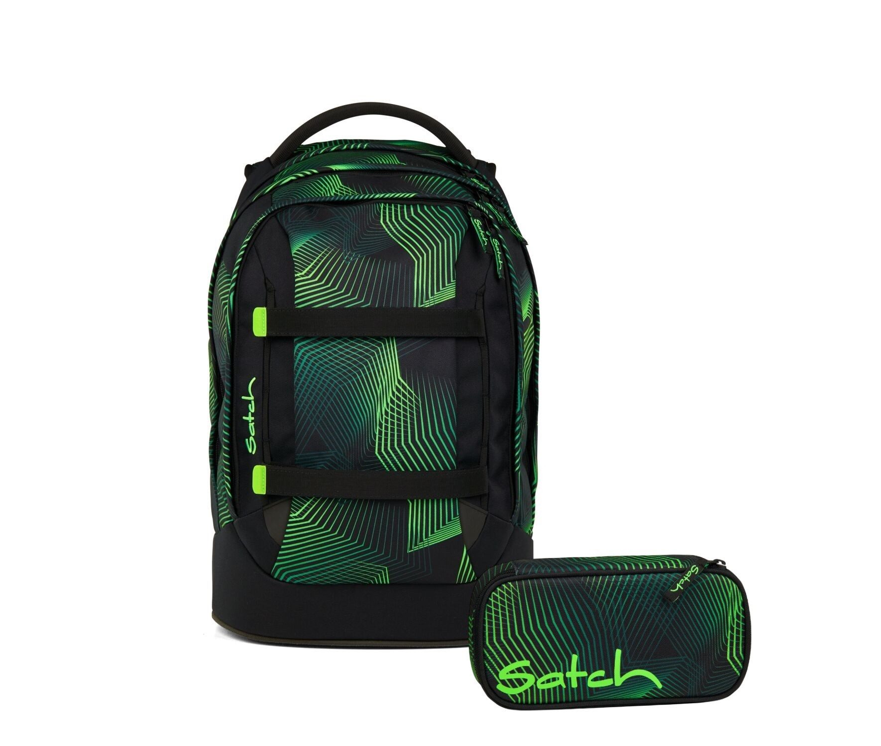 Satch Schulranzen Schulrucksack-Set PACK Seismic Green 2-teilig (2-teilig), ergonomisch, Your-Size-System: auf Körpergröße anpassbar