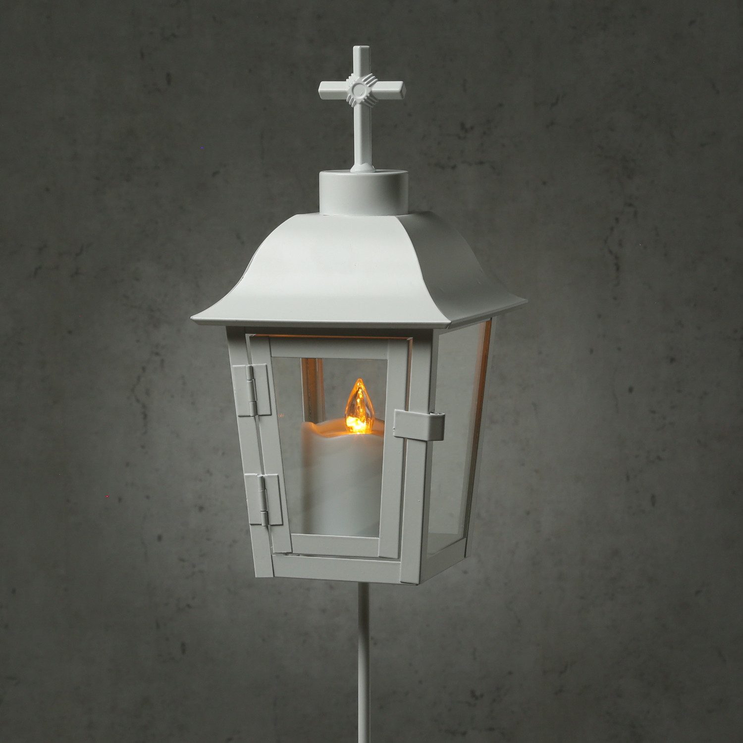 MARELIDA LED Laterne Grablaterne mit LED Kerze Grablicht wechselbare Spitzen Grablampe weiß, LED Classic, amber