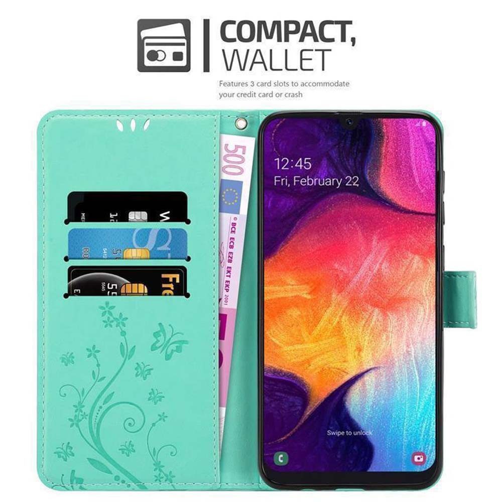 Cadorabo Handyhülle für Samsung Galaxy A50 4G / A50s / A30s Hülle Samsung Galaxy A50 4G / A50s / A30s, Hülle Schutzhülle Blumen Flower mit Standfunktion Kartenfach Magnet