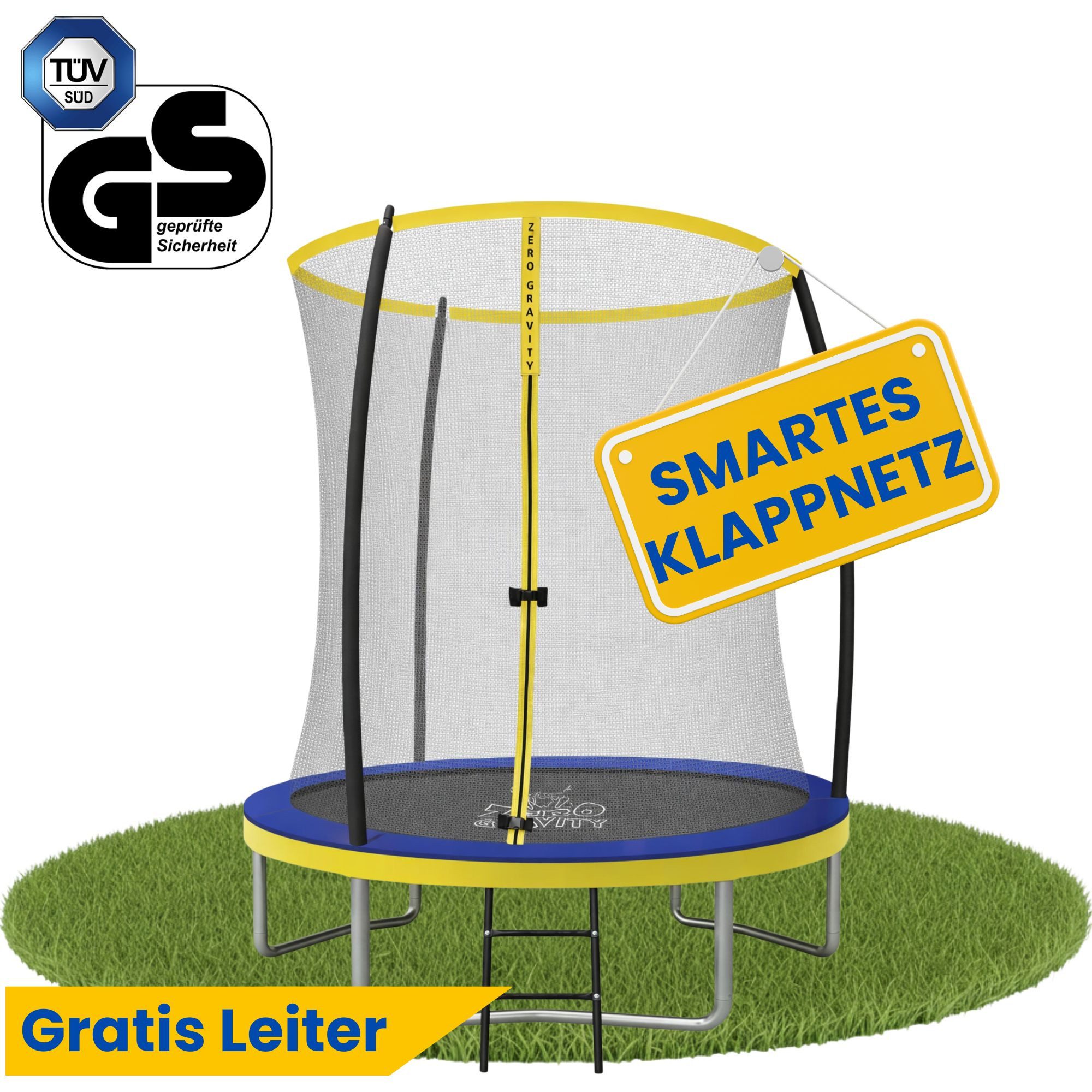 Zero Gravity Gartentrampolin Trampolin Outdoor Ø183/244/305/366/427cm mit smartem Klappnetz, Ø 183 cm, TÜV GS geprüfte Sicherheit