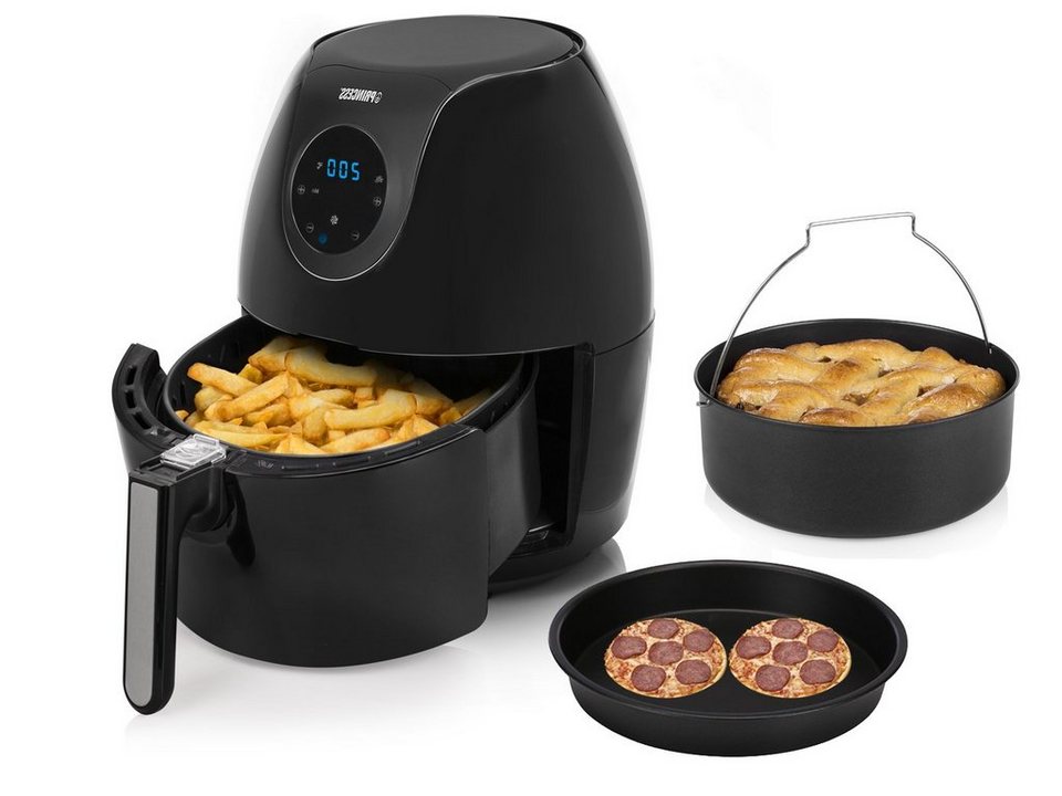 PRINCESS Heißluftfritteuse, 1700 W, Digitale XXL Heißluftfritteuse mit Pizzapfanne & Backform, 7 Programme, 5,2 Ltr. 1700 Watt, Pommes fettarm…