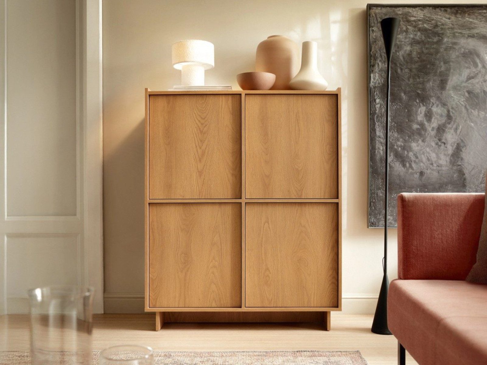 yourhouse24 Highboard Hochkommode YASUMI (98x124 cm) – Eiche Carmel (Einzelmöbel, 1 St)